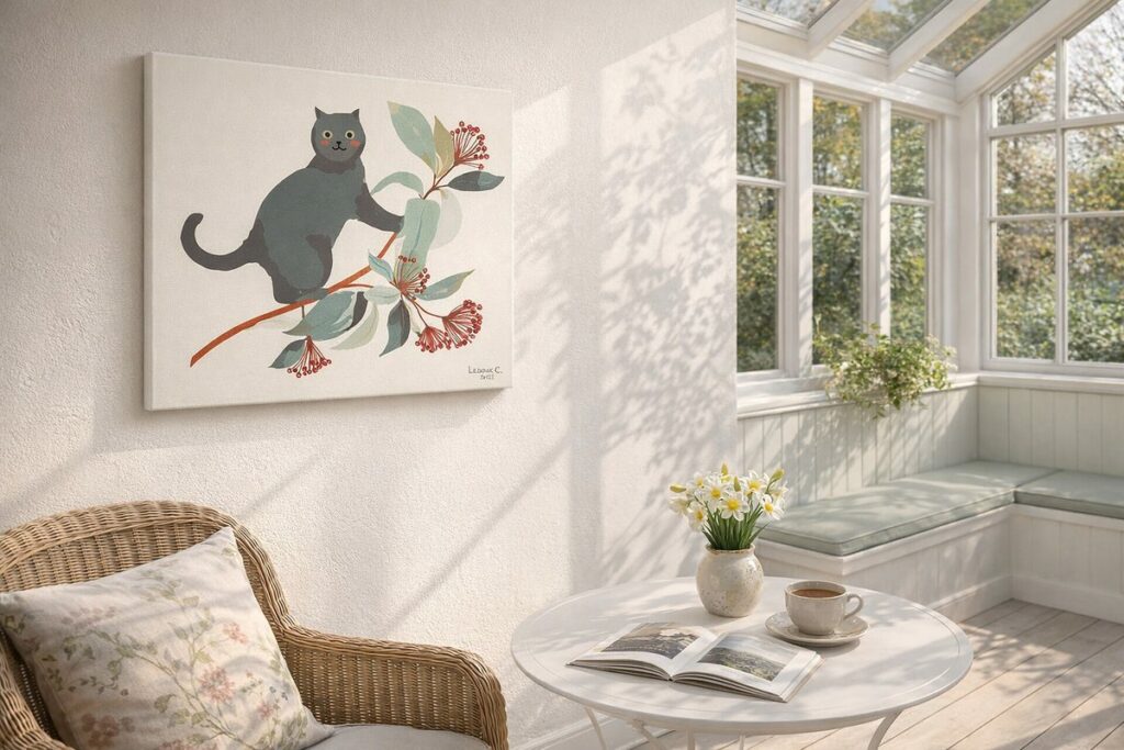 Cat perched, garden in silence - Cathy LEDOUX - L'Adresse des Maitres