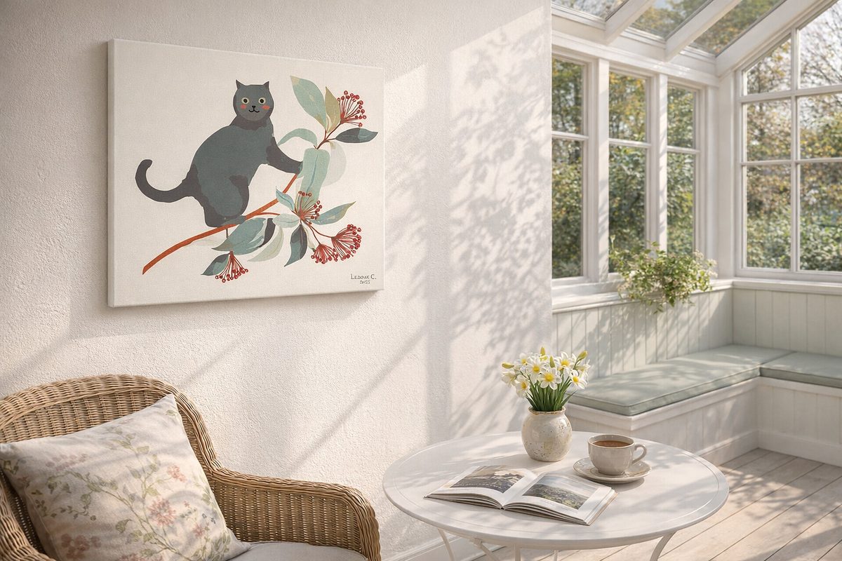 Cat perched, garden in silence - Cathy LEDOUX - L'Adresse des Maitres