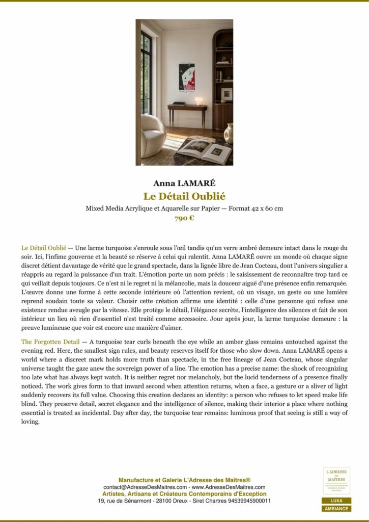 Anna LAMARÉ — Portrait d'Artiste — L'Adresse des Maîtres®