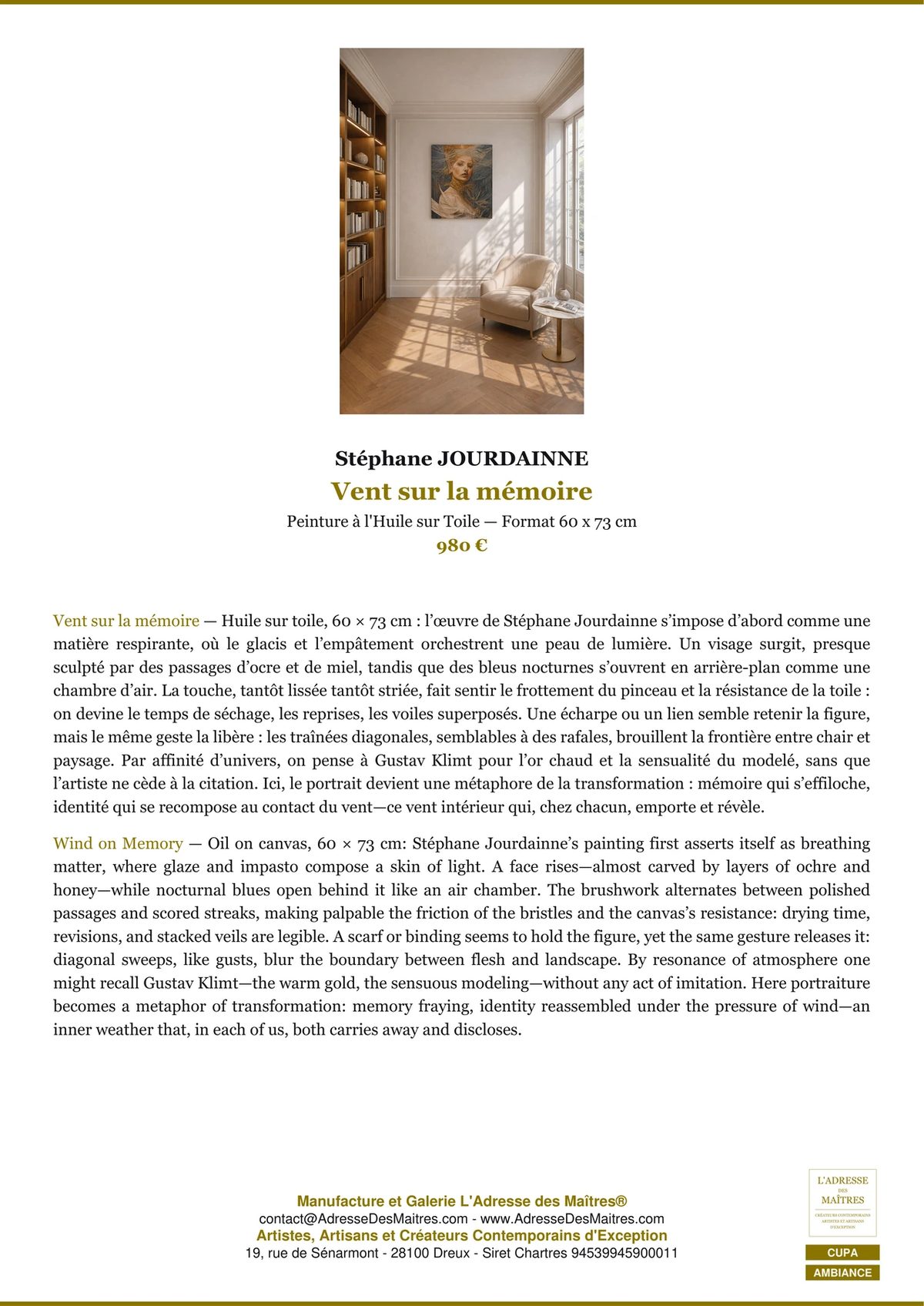 Stéphane JOURDAINNE — Portrait d'Artiste — L'Adresse des Maîtres®