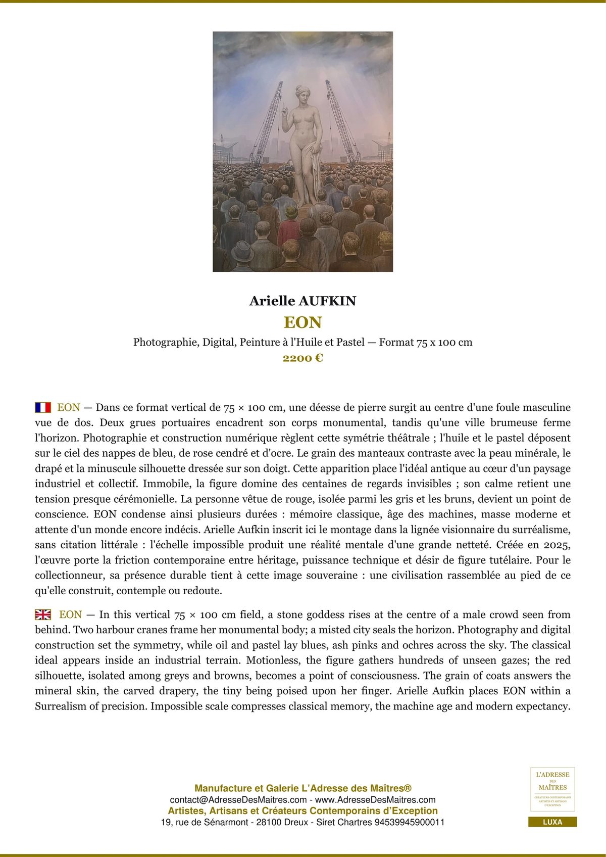 Photography, Digital Art, Oil Painting and Pastel — Art Contemporain — L'Adresse des Maîtres®