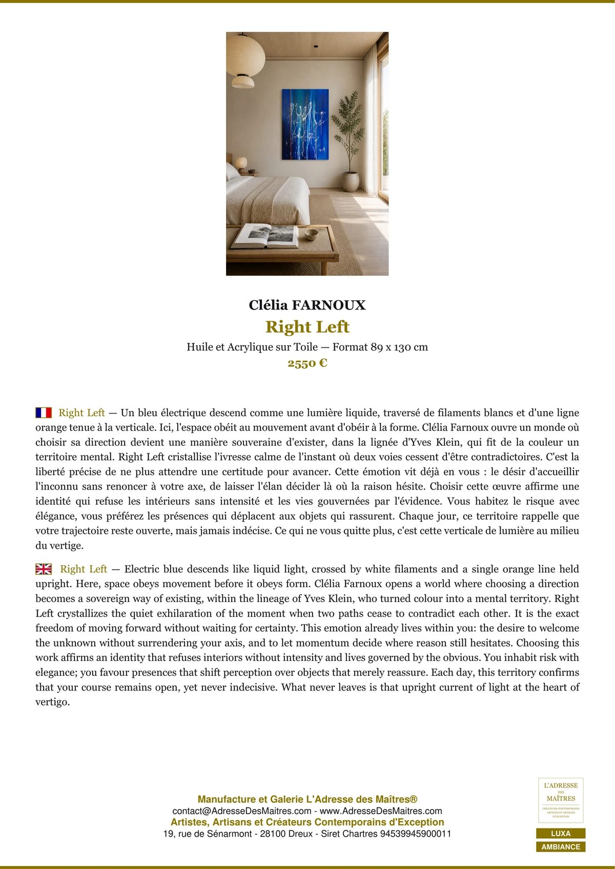 Oil and Acrylic Painting on Canvas — Art Contemporain — L'Adresse des Maîtres®
