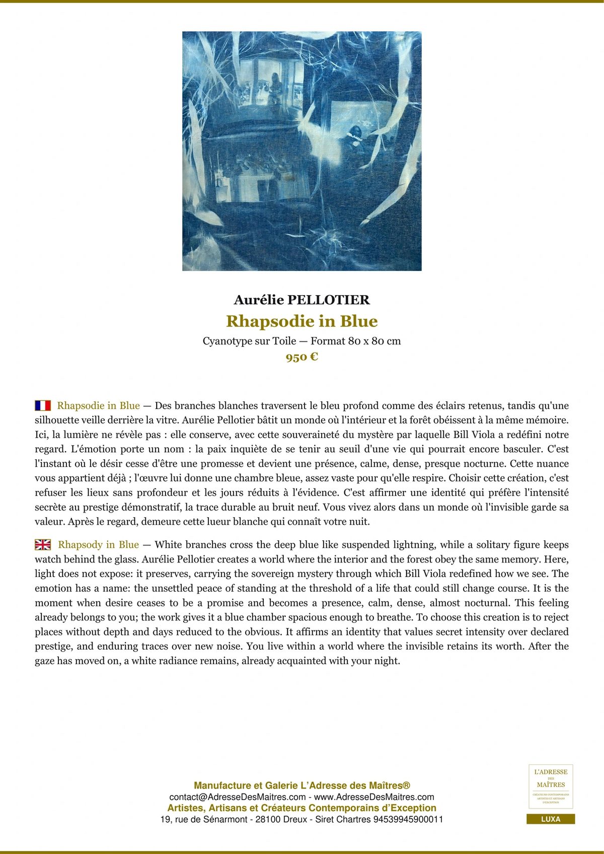 Cyanotype on Canvas — Art Contemporain — L'Adresse des Maîtres®