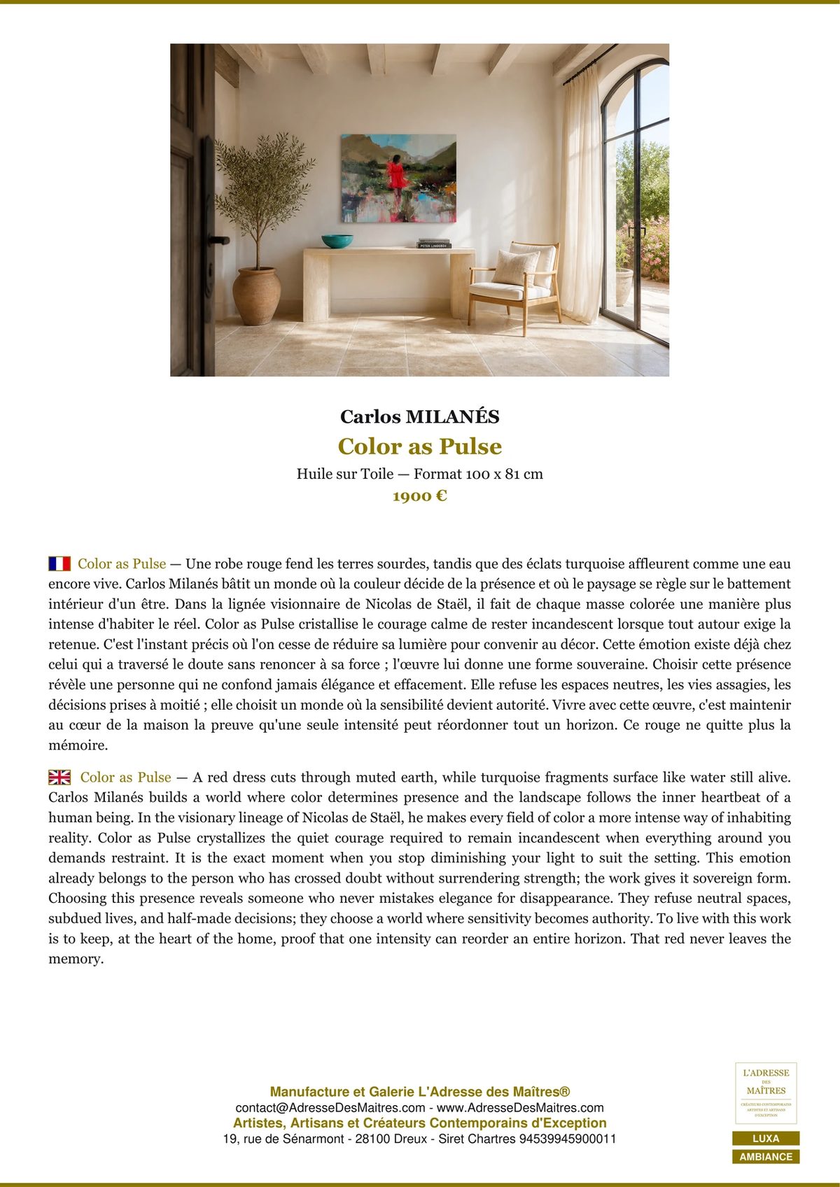 Carlos MILANÉS — Portrait d'Artiste — L'Adresse des Maîtres®