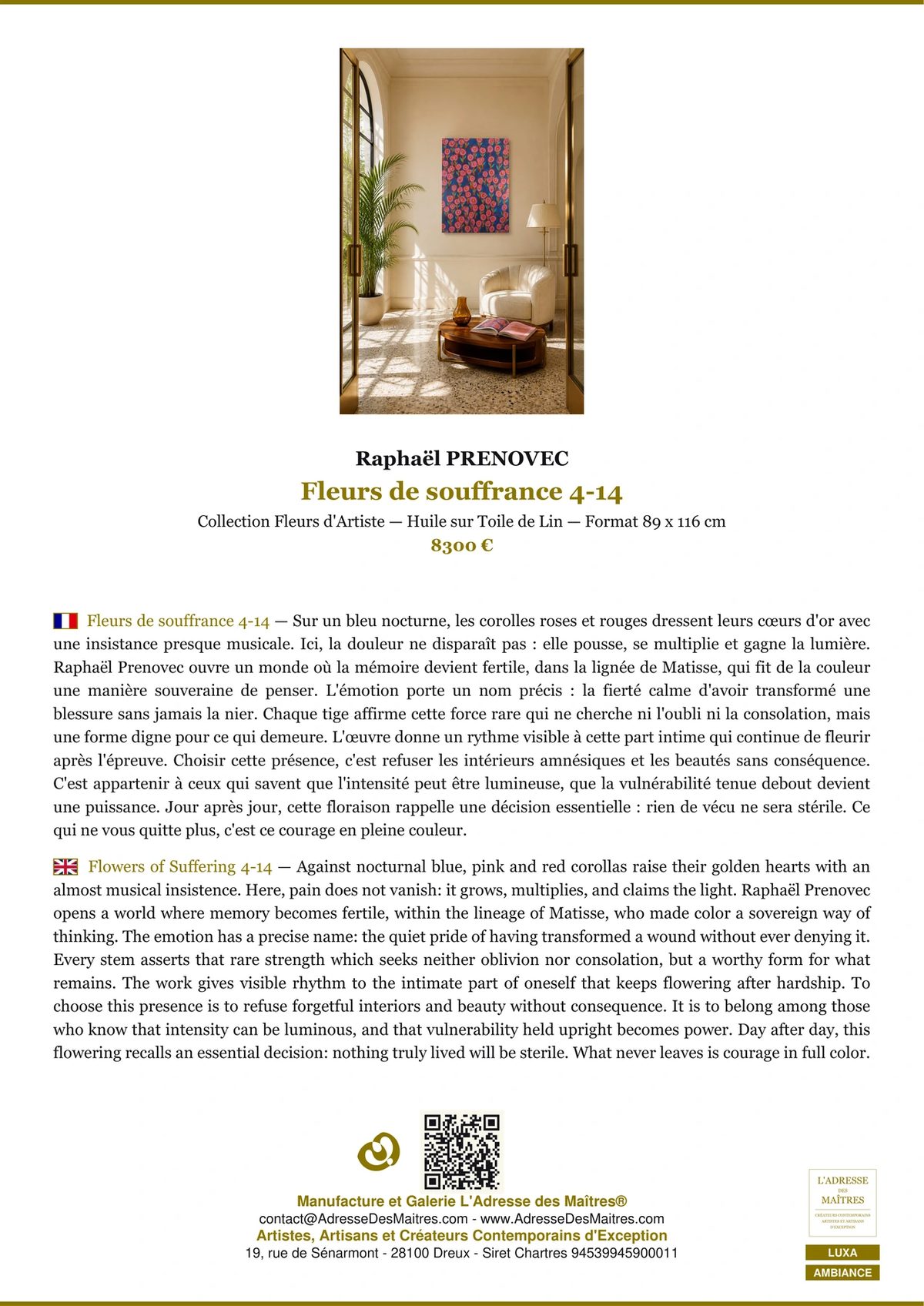 Raphaël PRENOVEC : second regard — L'Adresse des Maîtres®