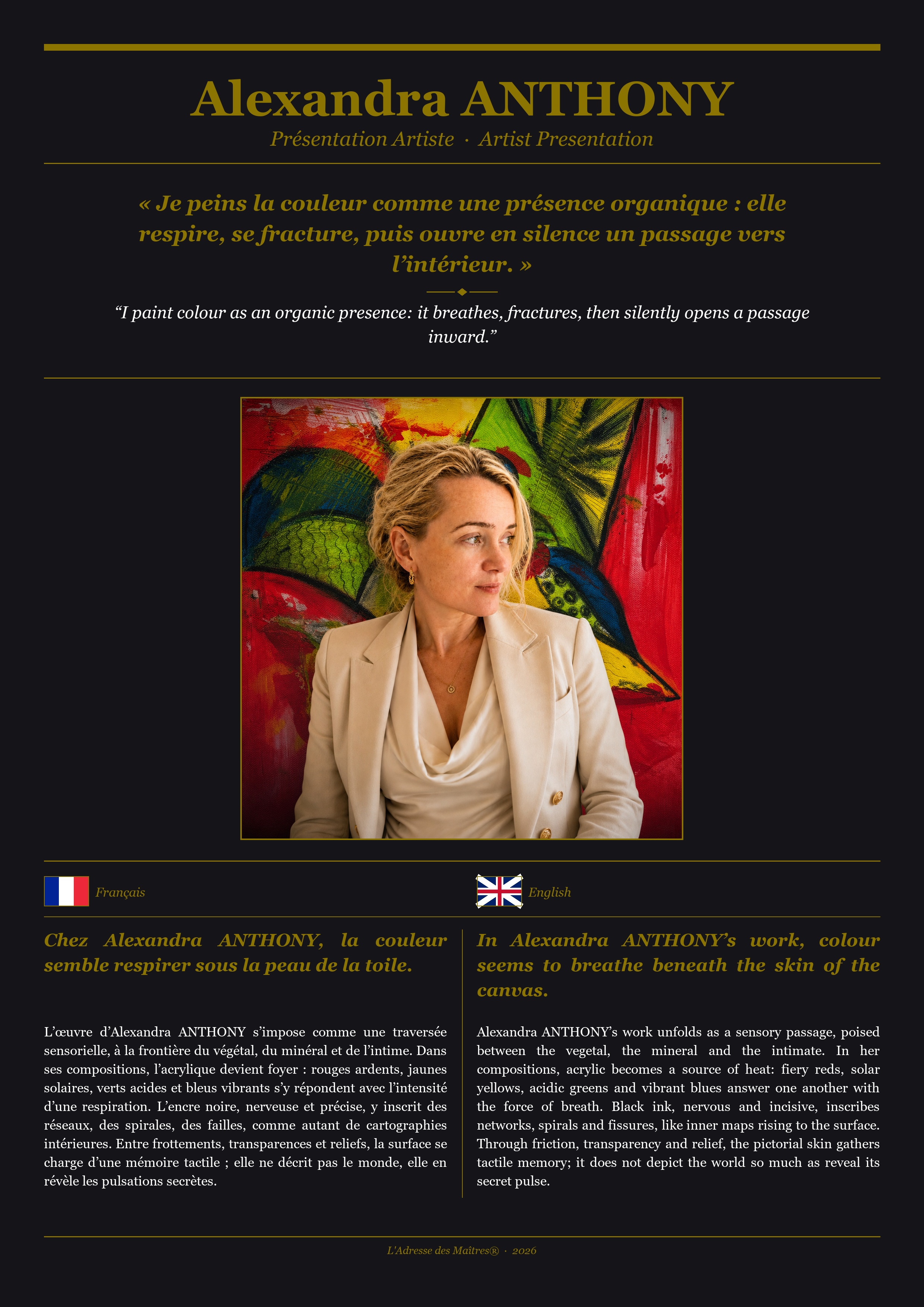 Présentation de l'artiste Alexandra ANTHONY — Couverture Noire
