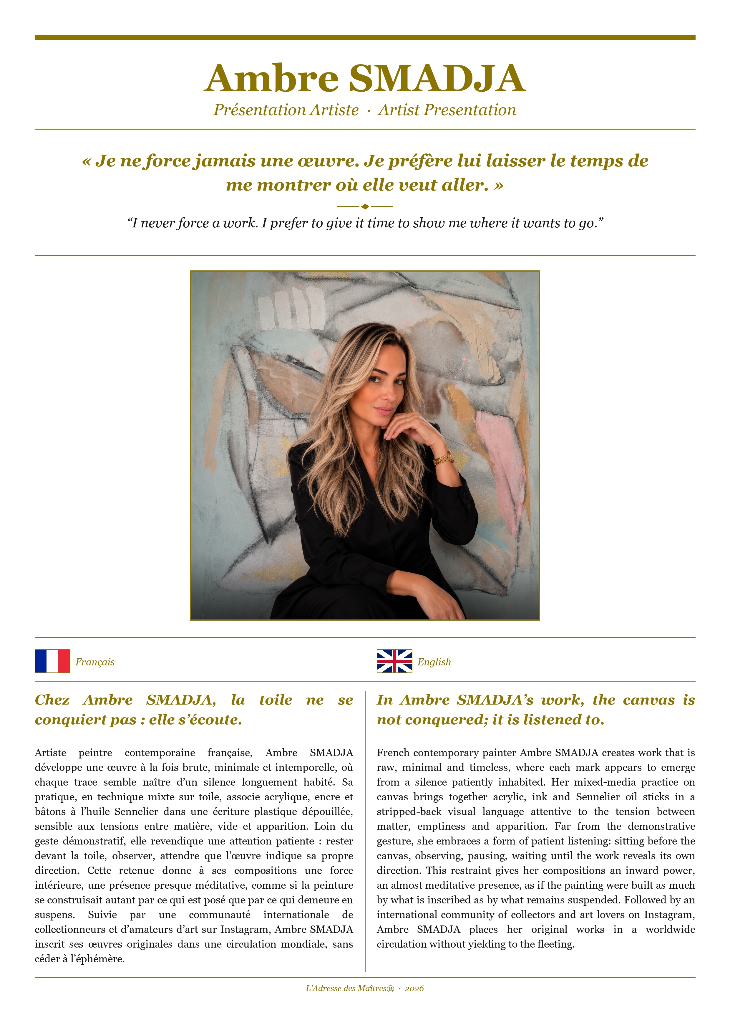 Présentation de l'artiste Ambre SMADJA — Couverture Blanche