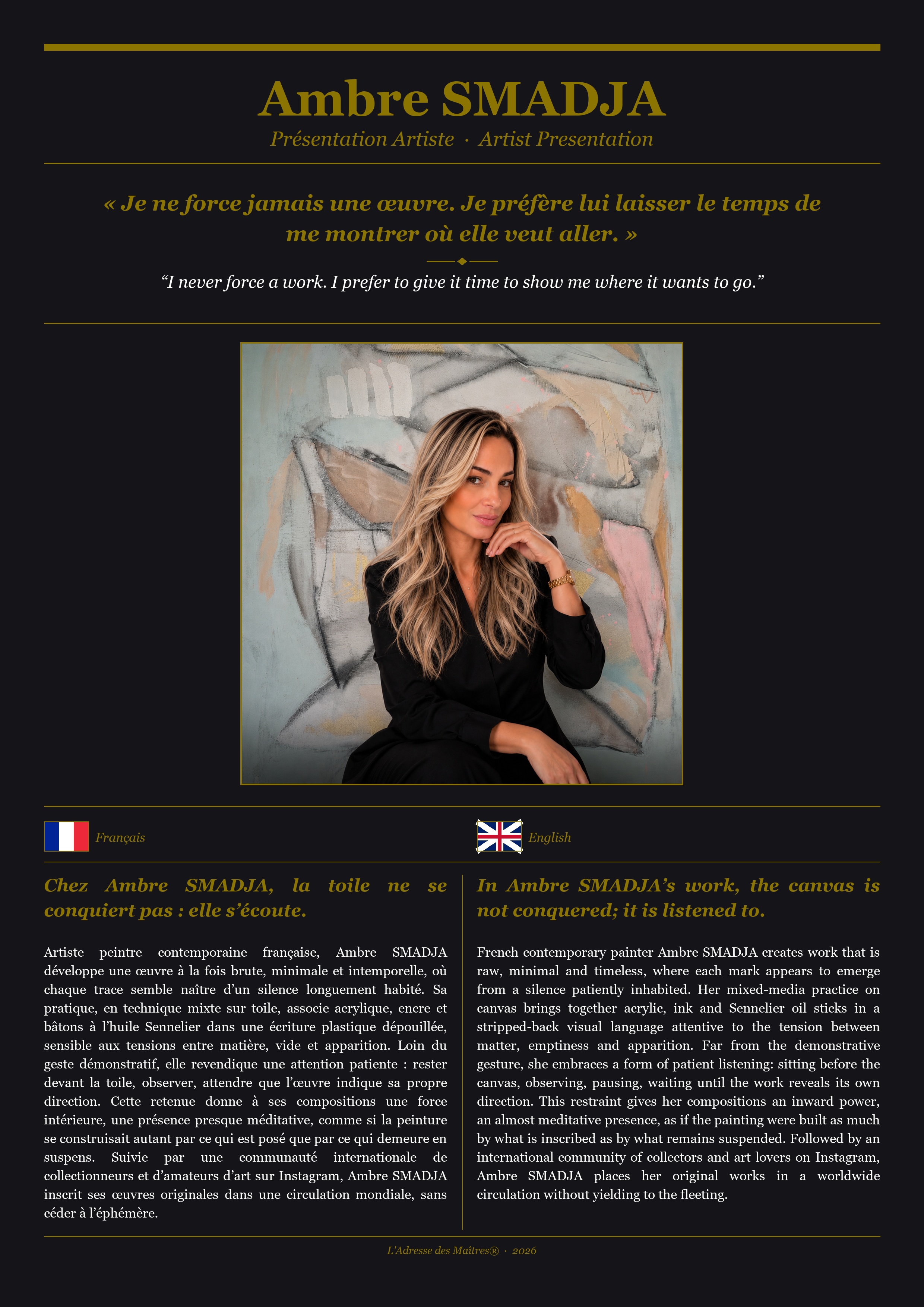 Présentation de l'artiste Ambre SMADJA — Couverture Noire