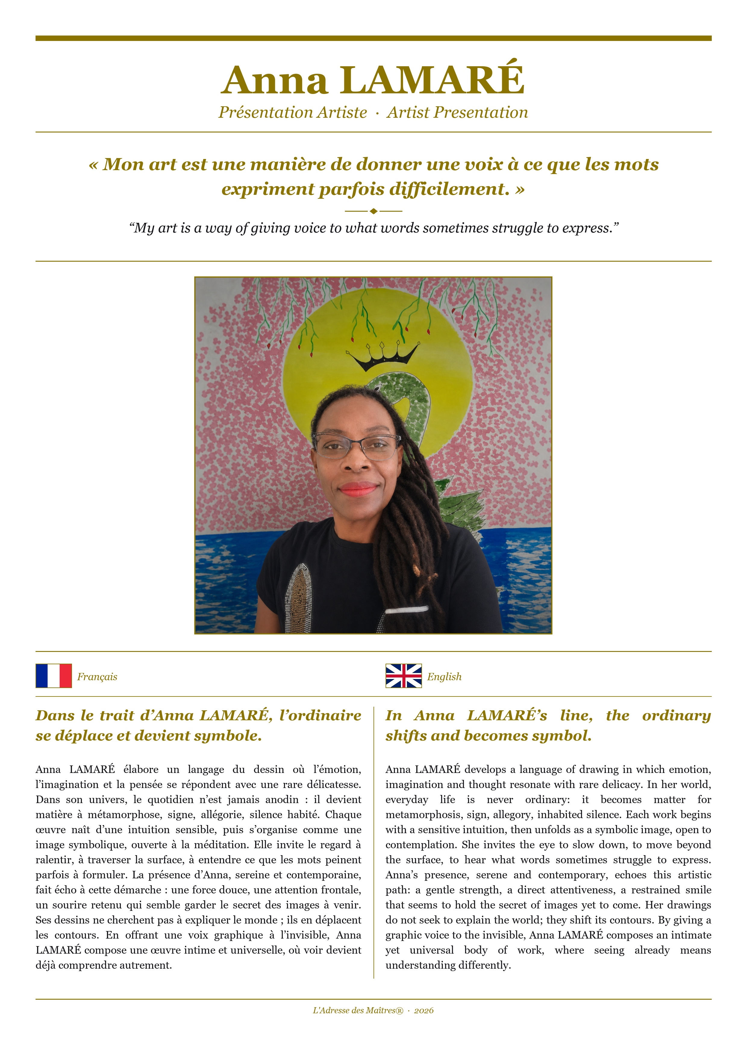 Présentation de l'artiste Anna LAMARÉ — Couverture Blanche