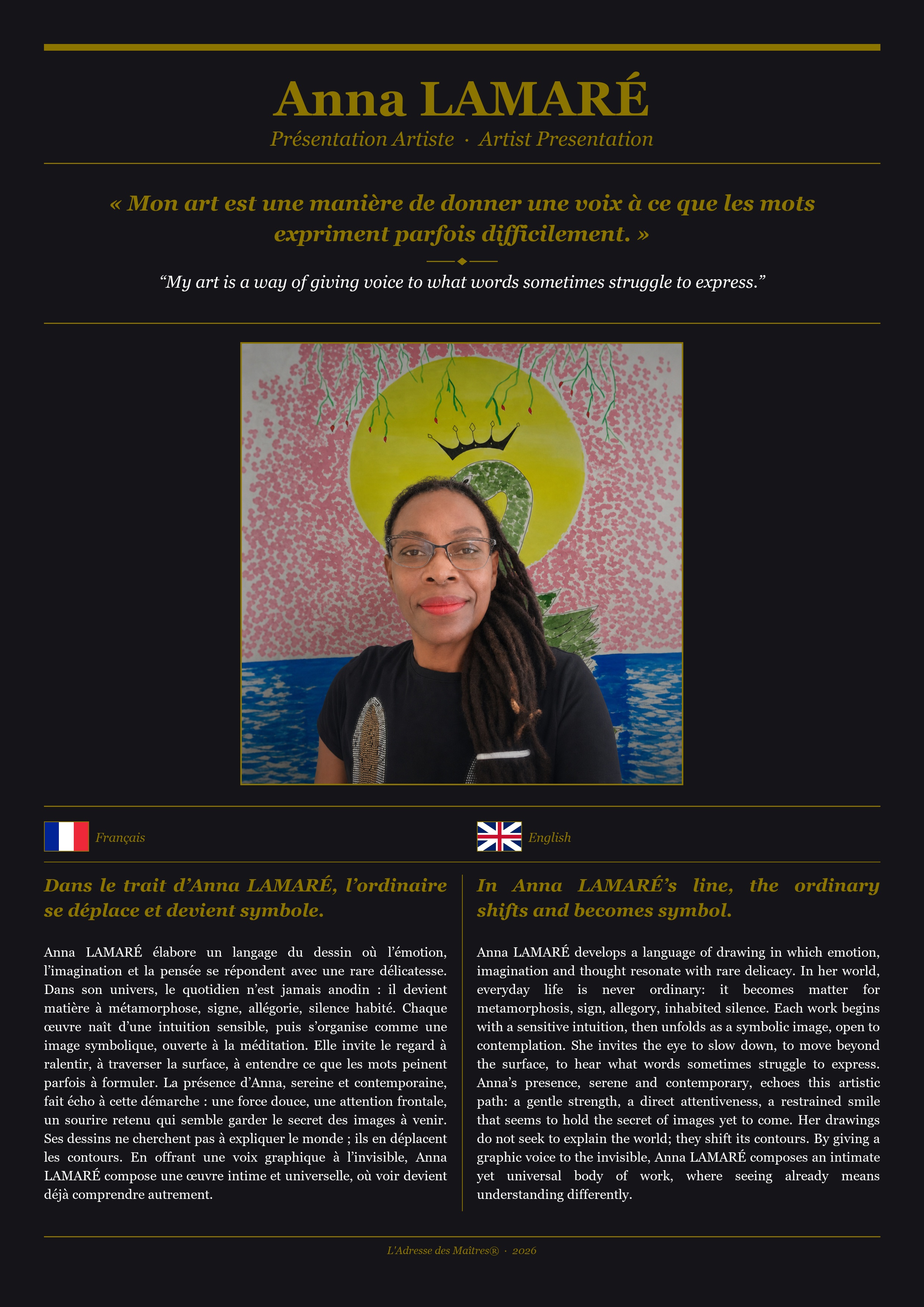 Présentation de l'artiste Anna LAMARÉ — Couverture Noire