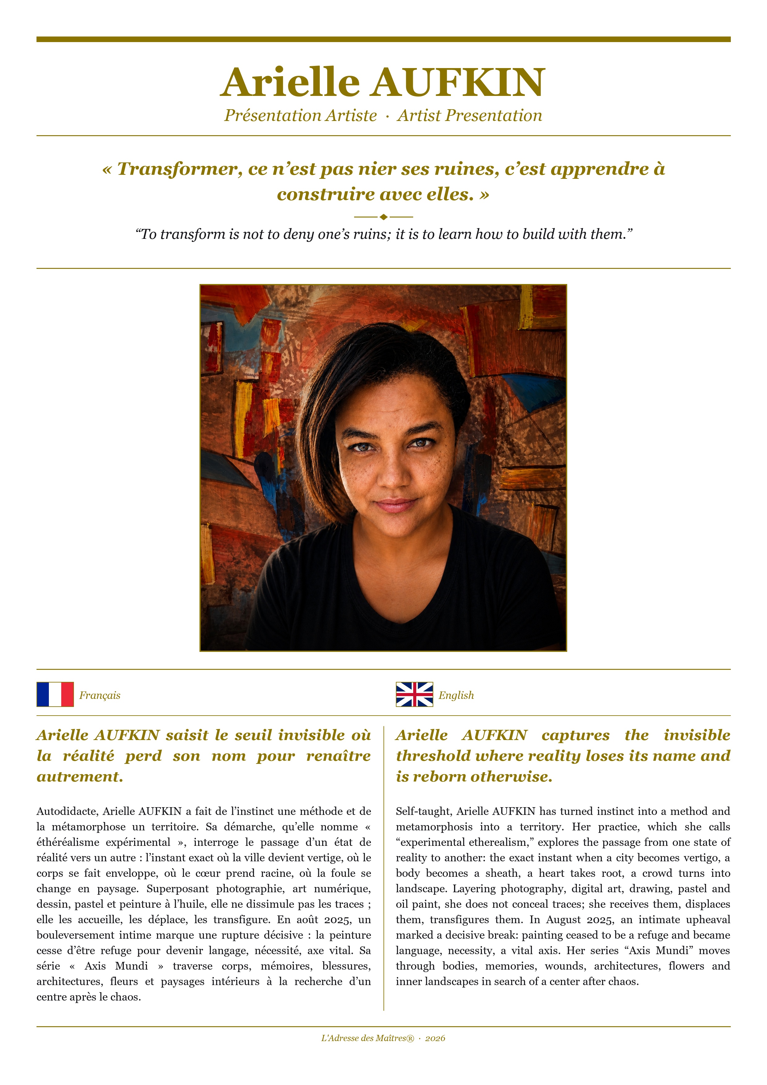Présentation de l'artiste Arielle AUFKIN — Couverture Blanche