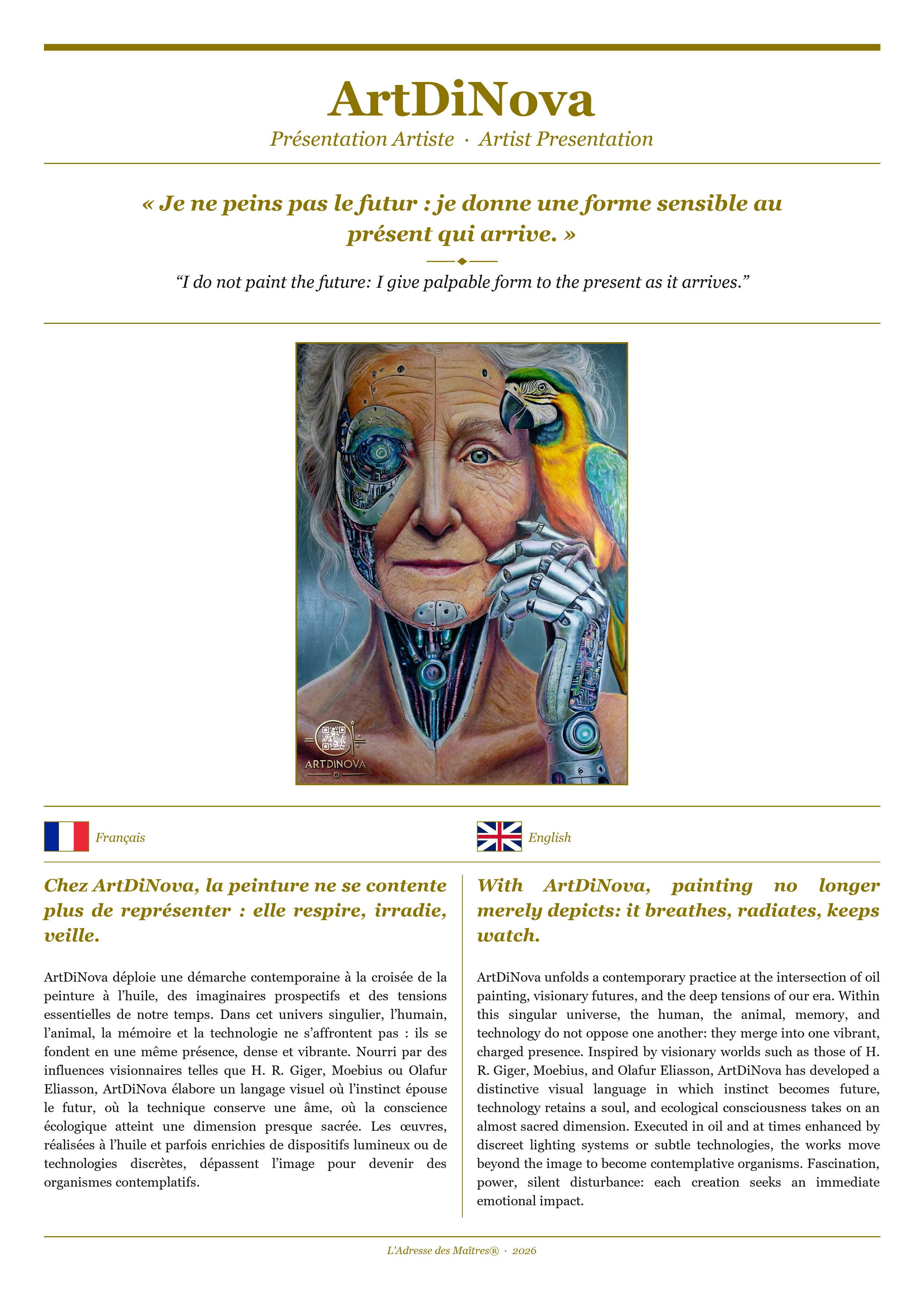 Présentation de l'artiste ArtDiNova — Couverture Blanche