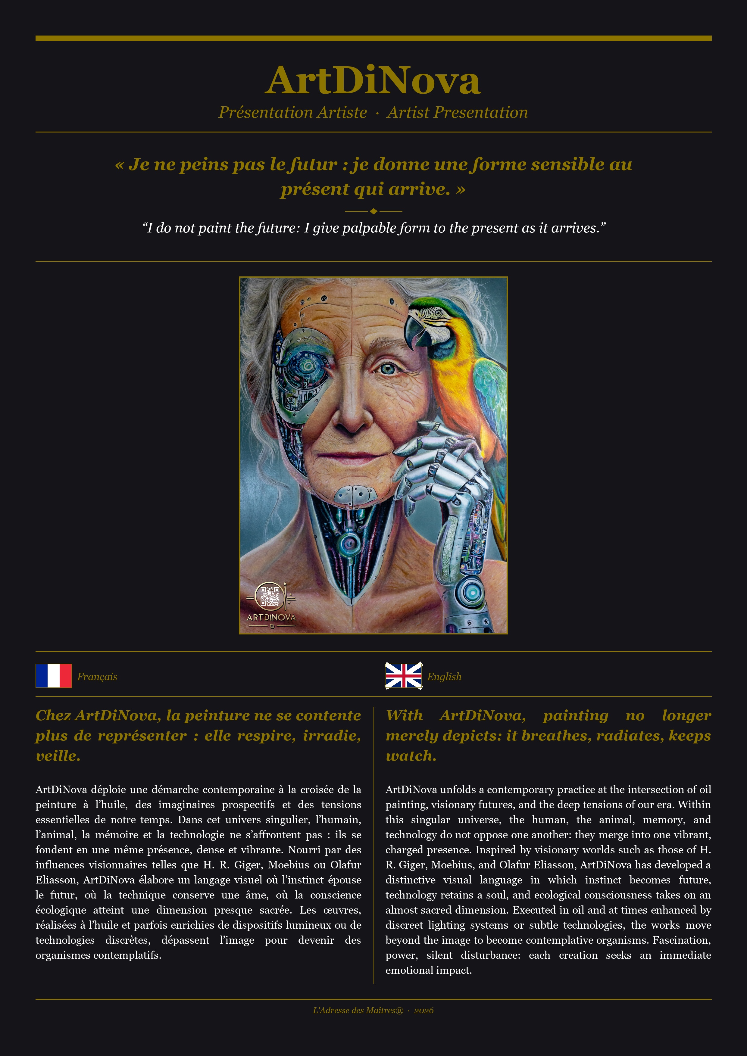 Présentation de l'artiste ArtDiNova — Couverture Noire