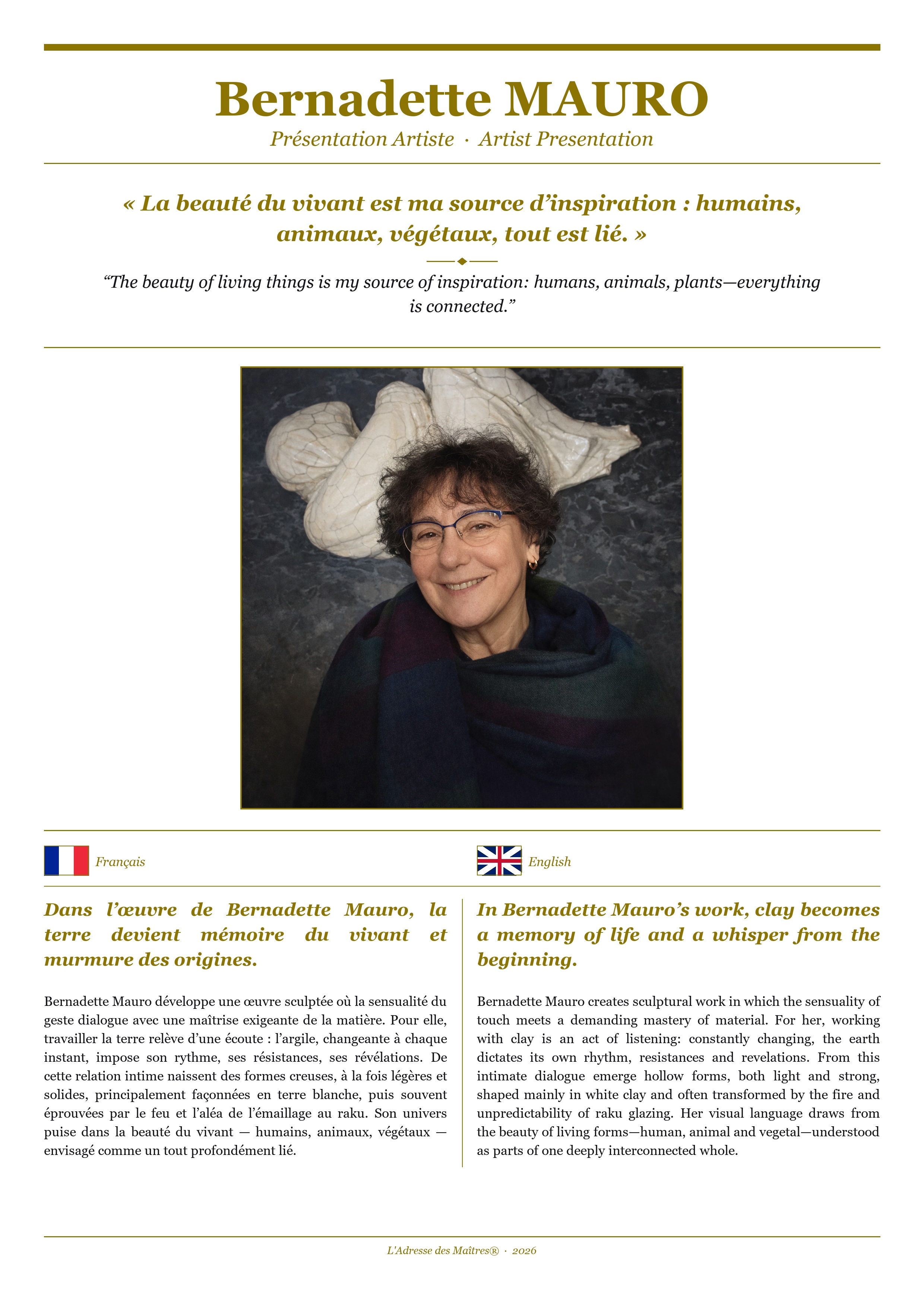 Présentation de l'artiste Bernadette MAURO — Couverture Blanche