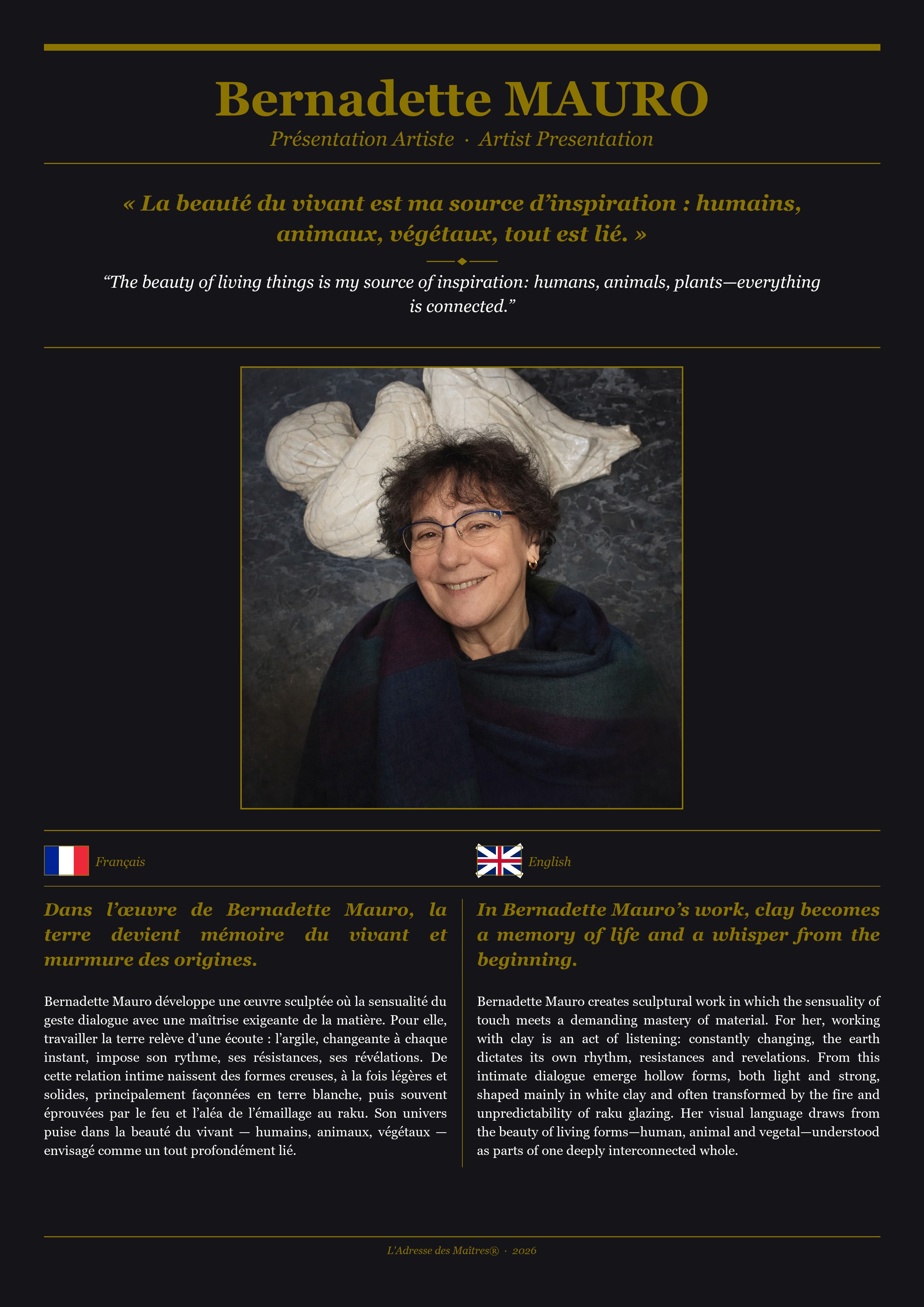 Présentation de l'artiste Bernadette MAURO — Couverture Noire