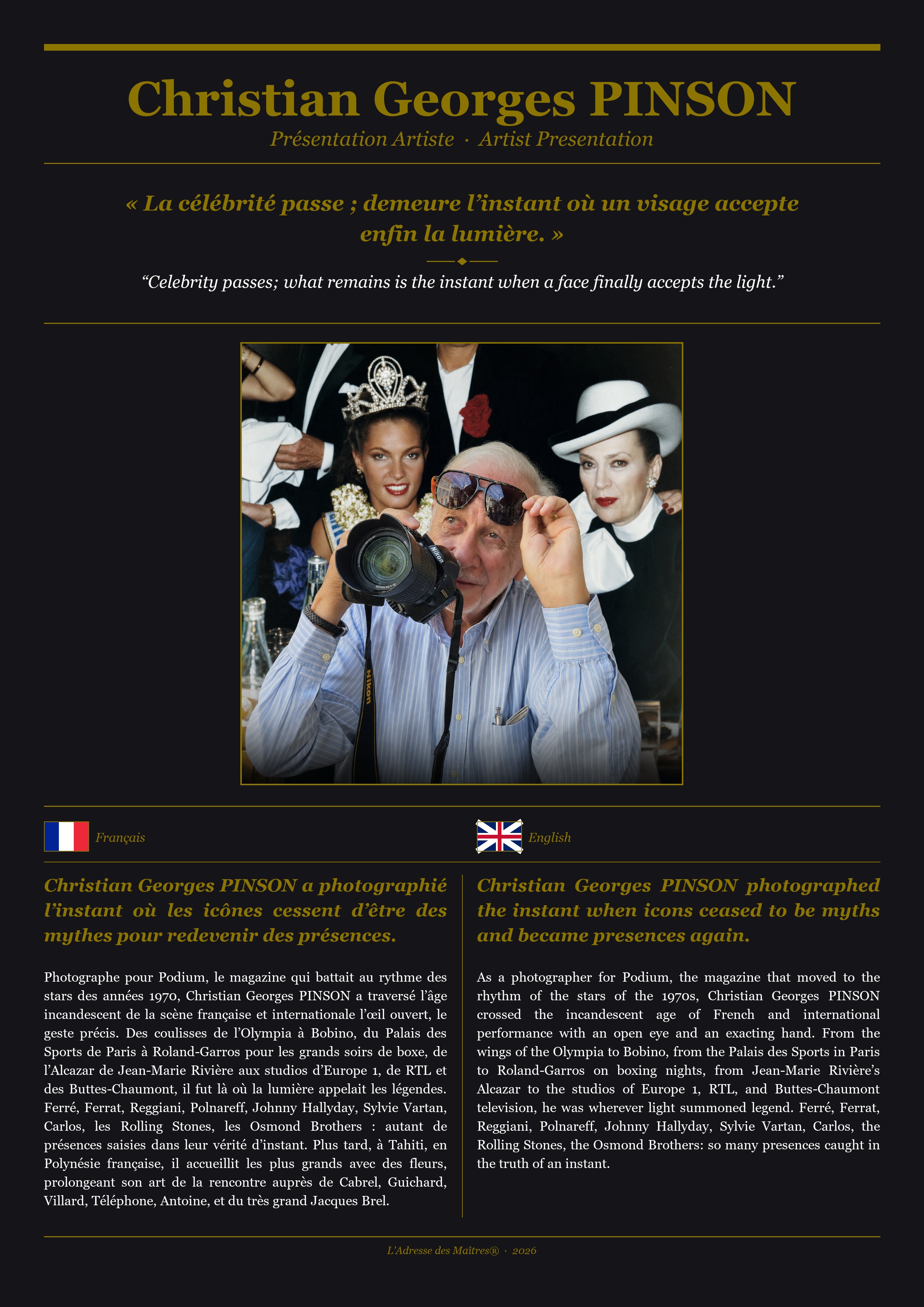 Présentation de l'artiste Christian Georges PINSON (Collection 268 Légendes et Icônes Uniques — Couverture Noire