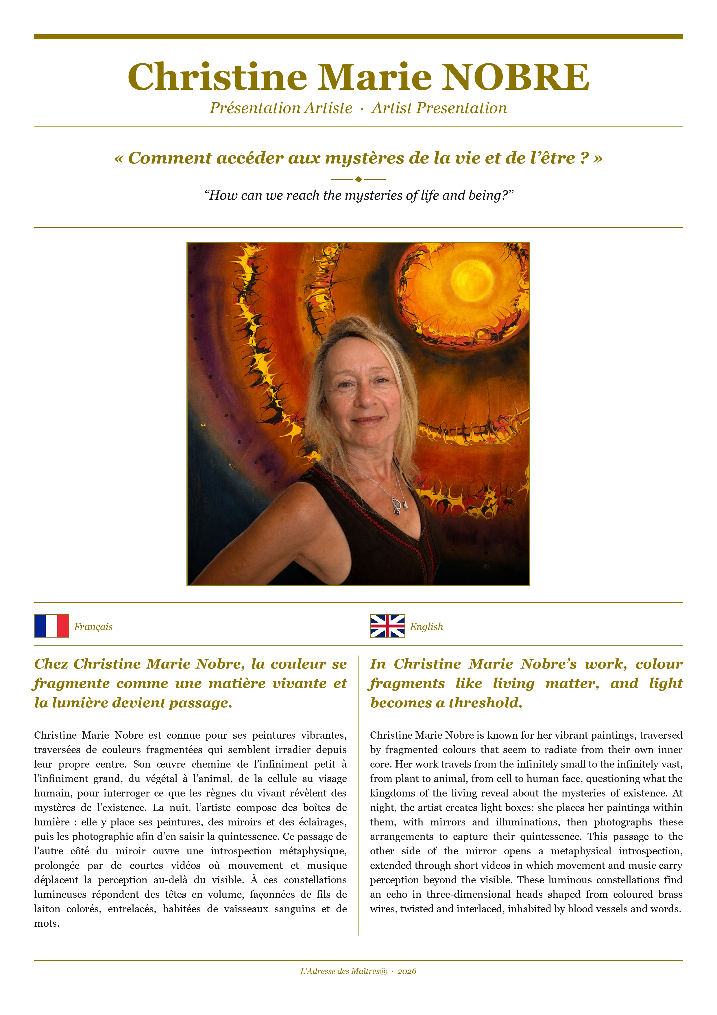 Présentation de l'artiste Christine Marie NOBRE — Couverture Blanche