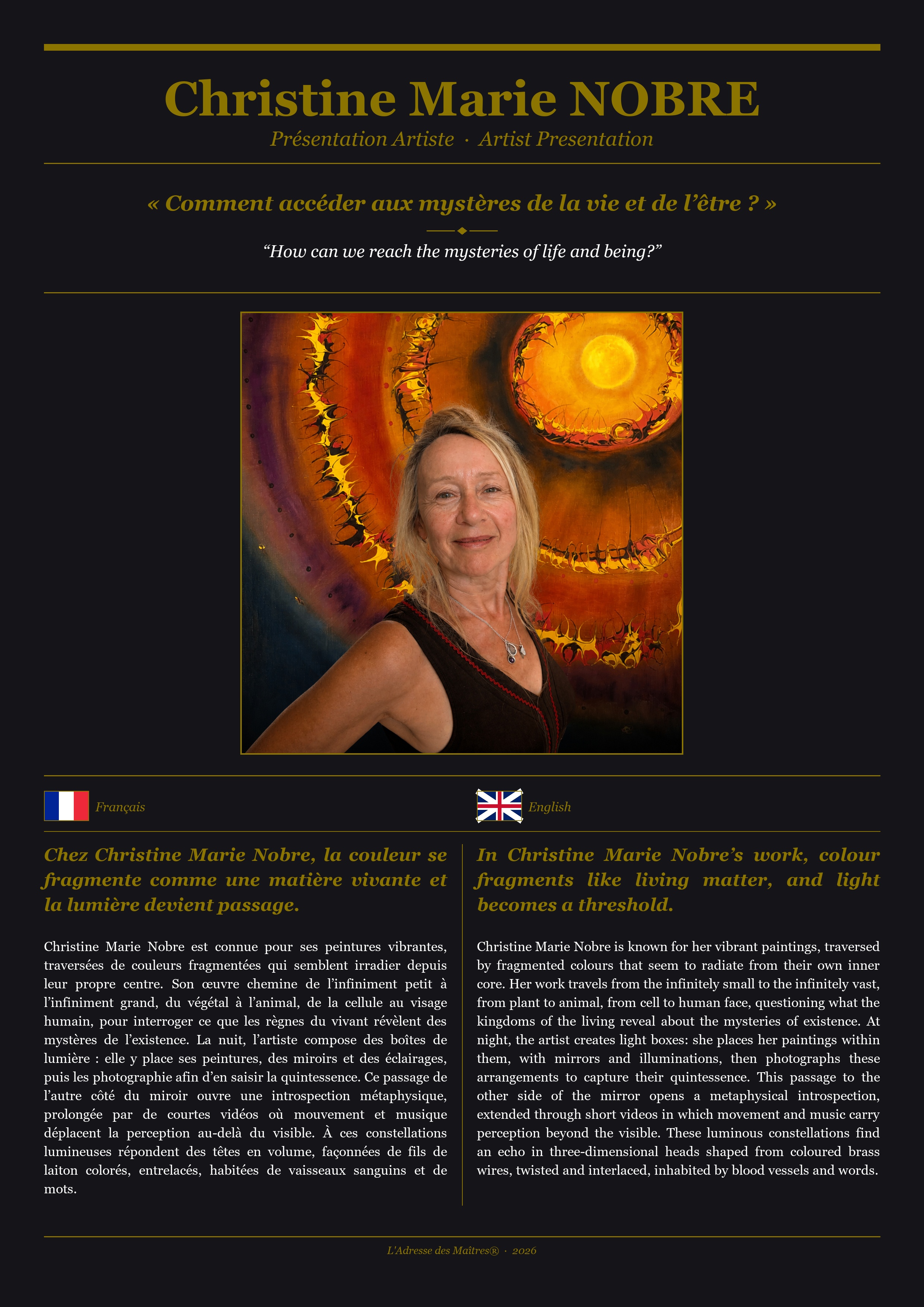 Présentation de l'artiste Christine Marie NOBRE — Couverture Noire