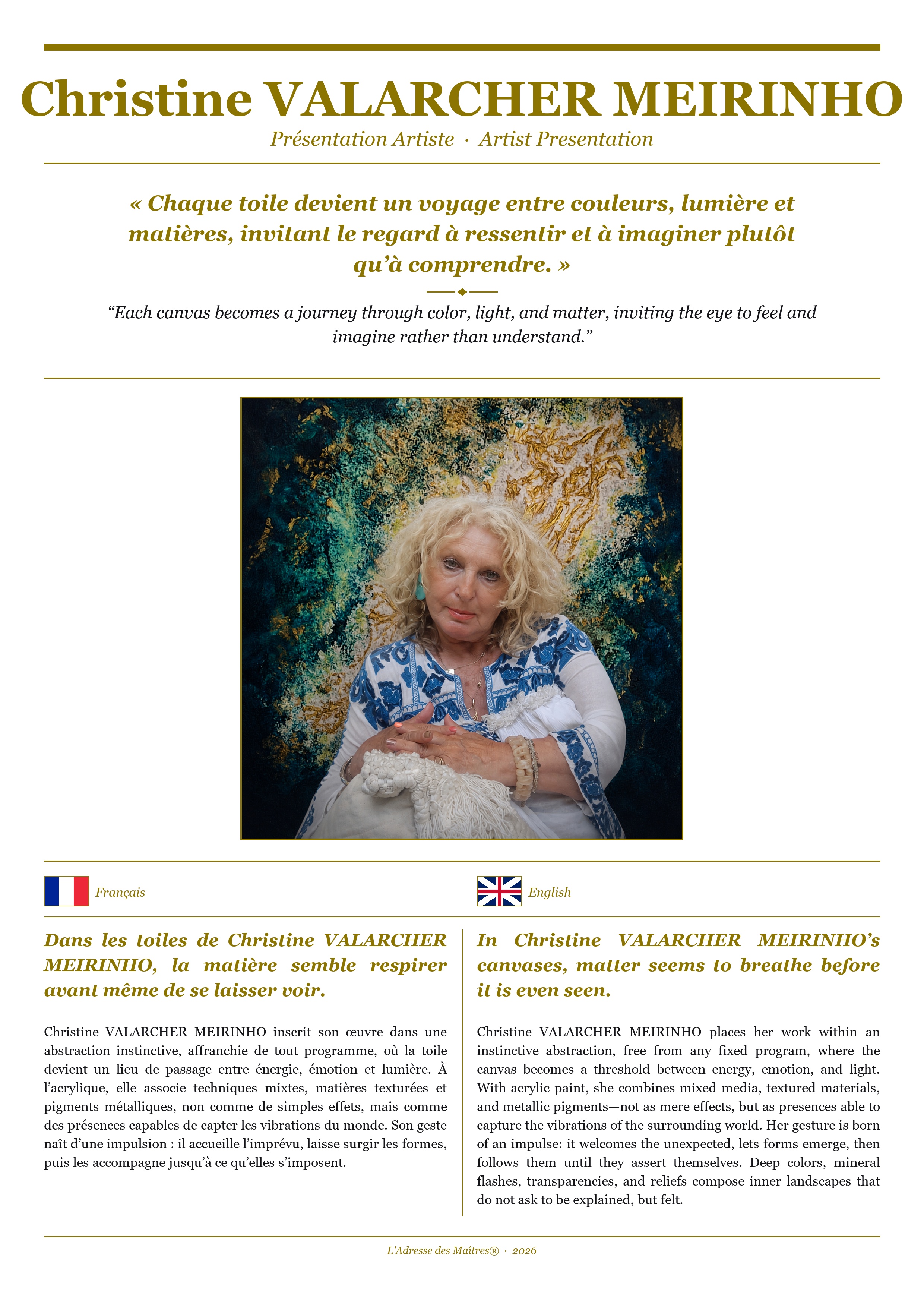 Présentation de l'artiste Christine VALARCHER MEIRINHO — Couverture Blanche