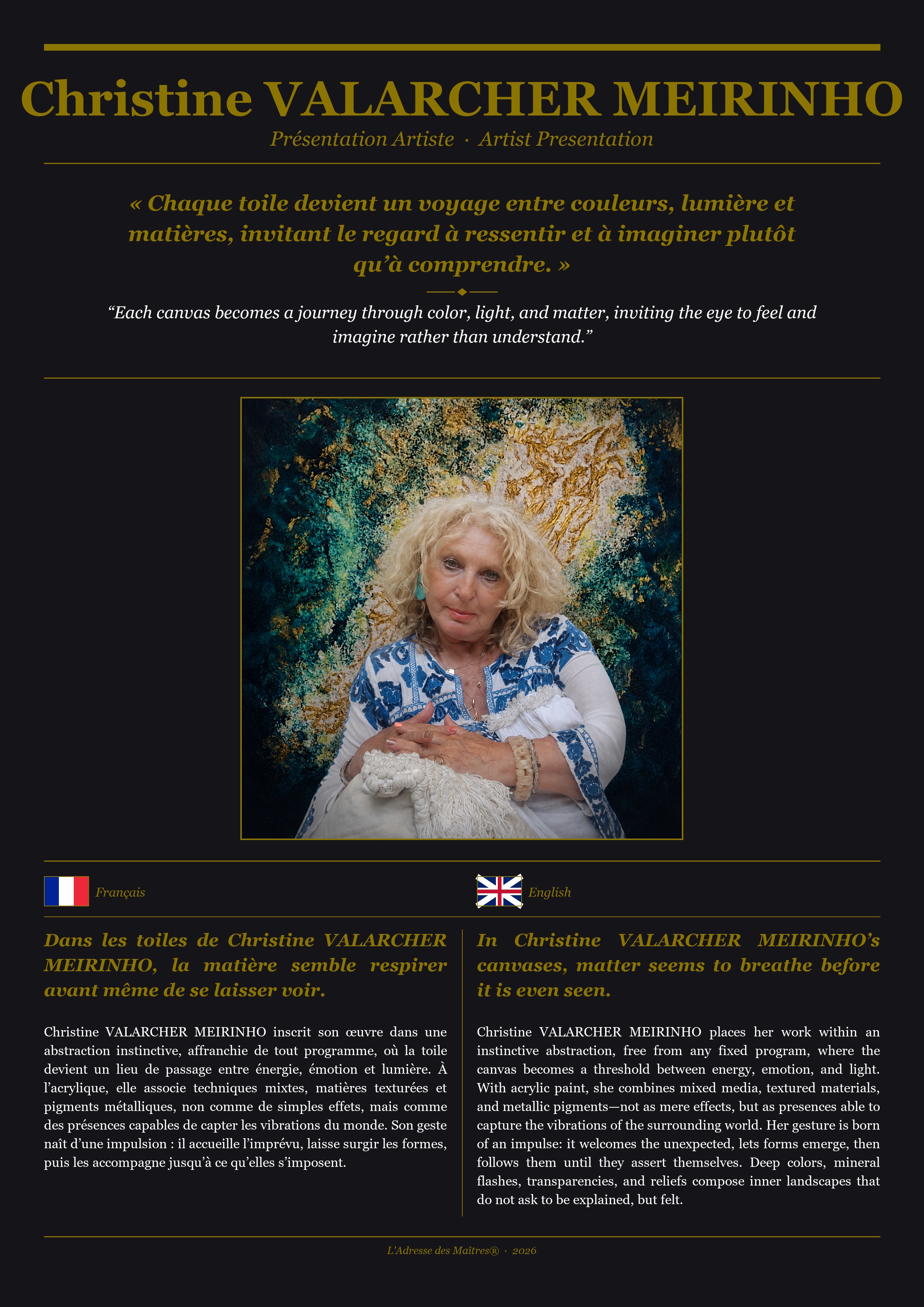 Présentation de l'artiste Christine VALARCHER MEIRINHO — Couverture Noire