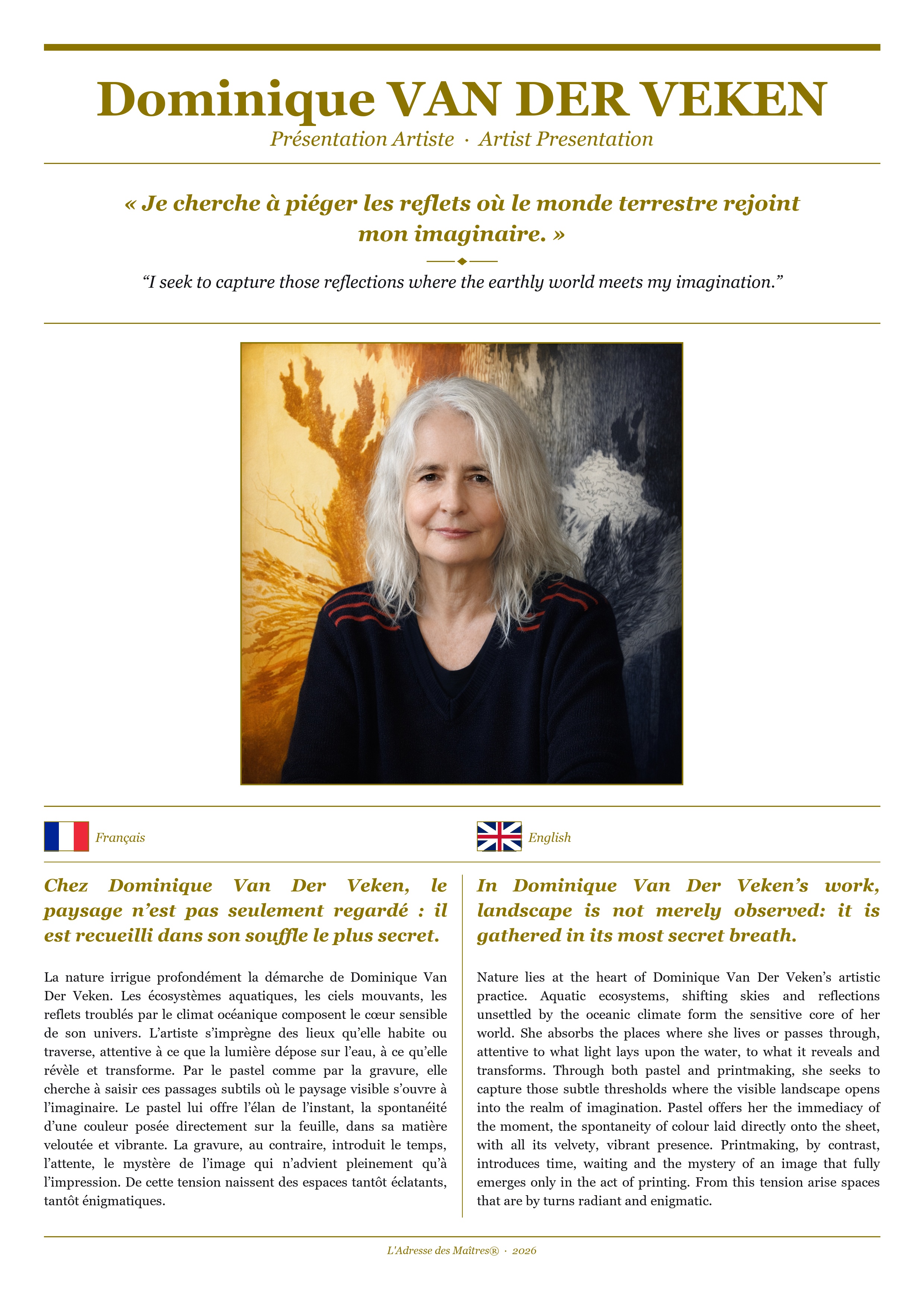 Présentation de l'artiste Dominique VAN DER VEKEN — Couverture Blanche