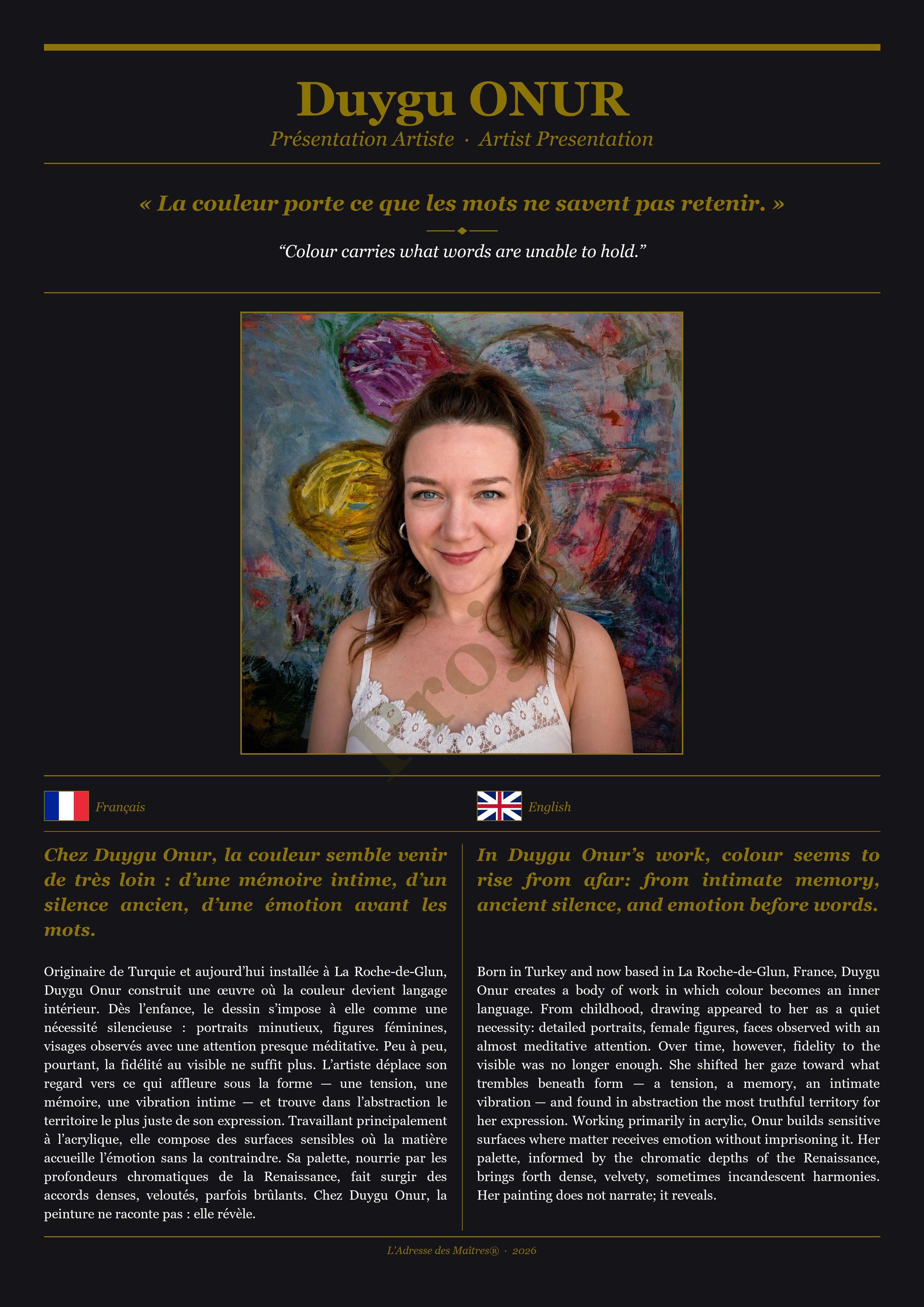 Présentation de l'artiste Duygu ONUR — Couverture Noire