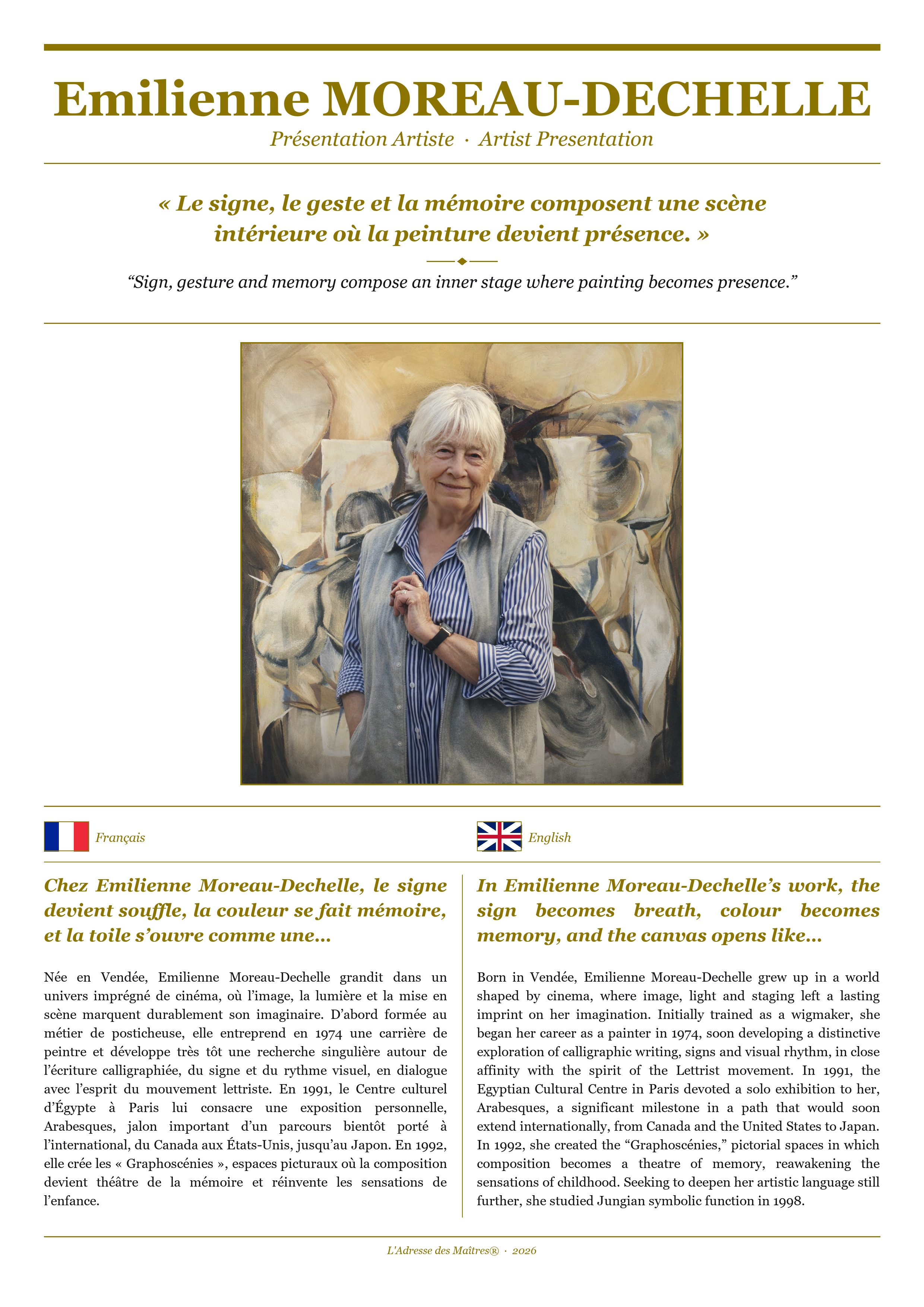 Présentation de l'artiste Emilienne MOREAU-DECHELLE — Couverture Blanche