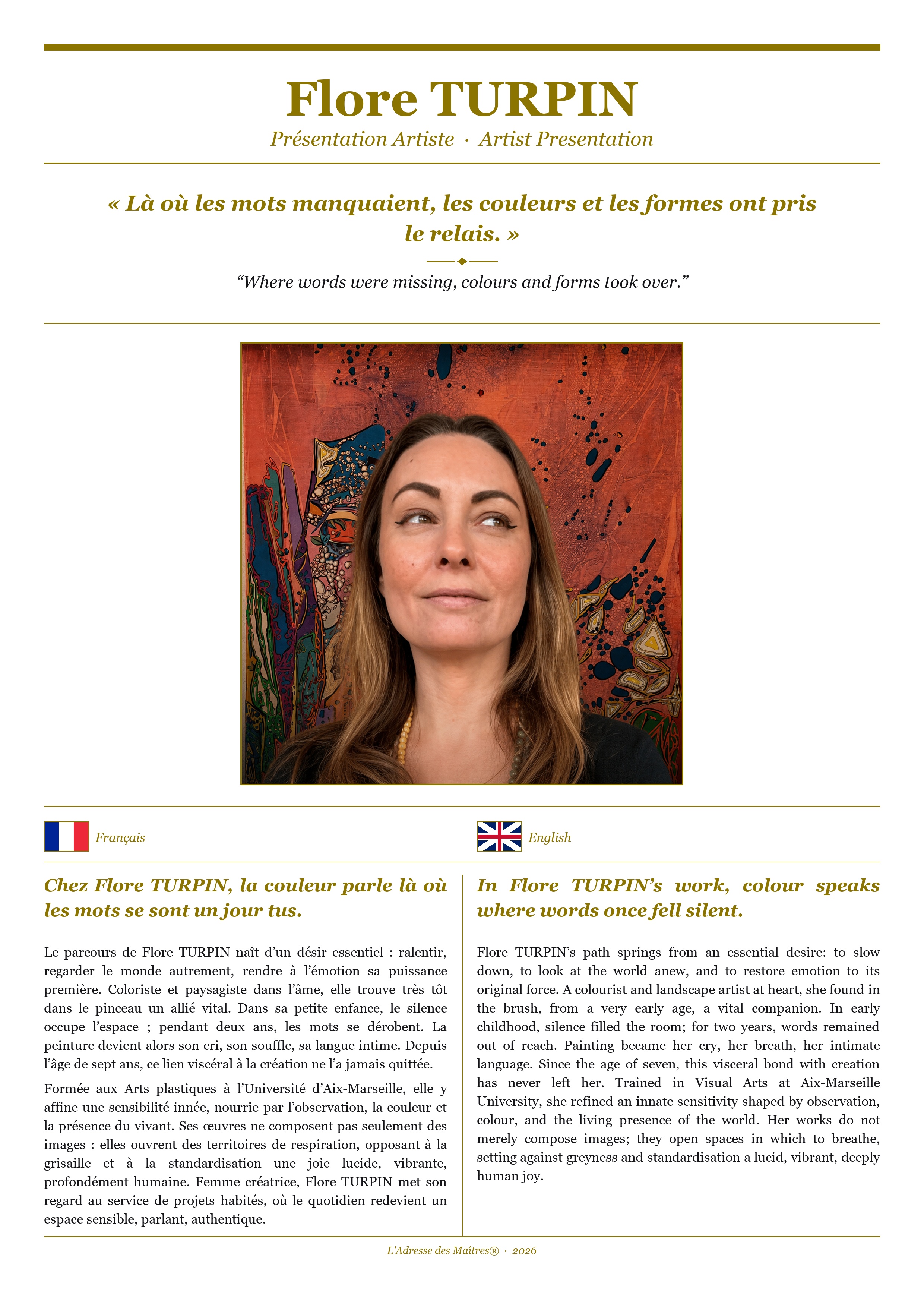 Présentation de l'artiste Flore TURPIN — Couverture Blanche