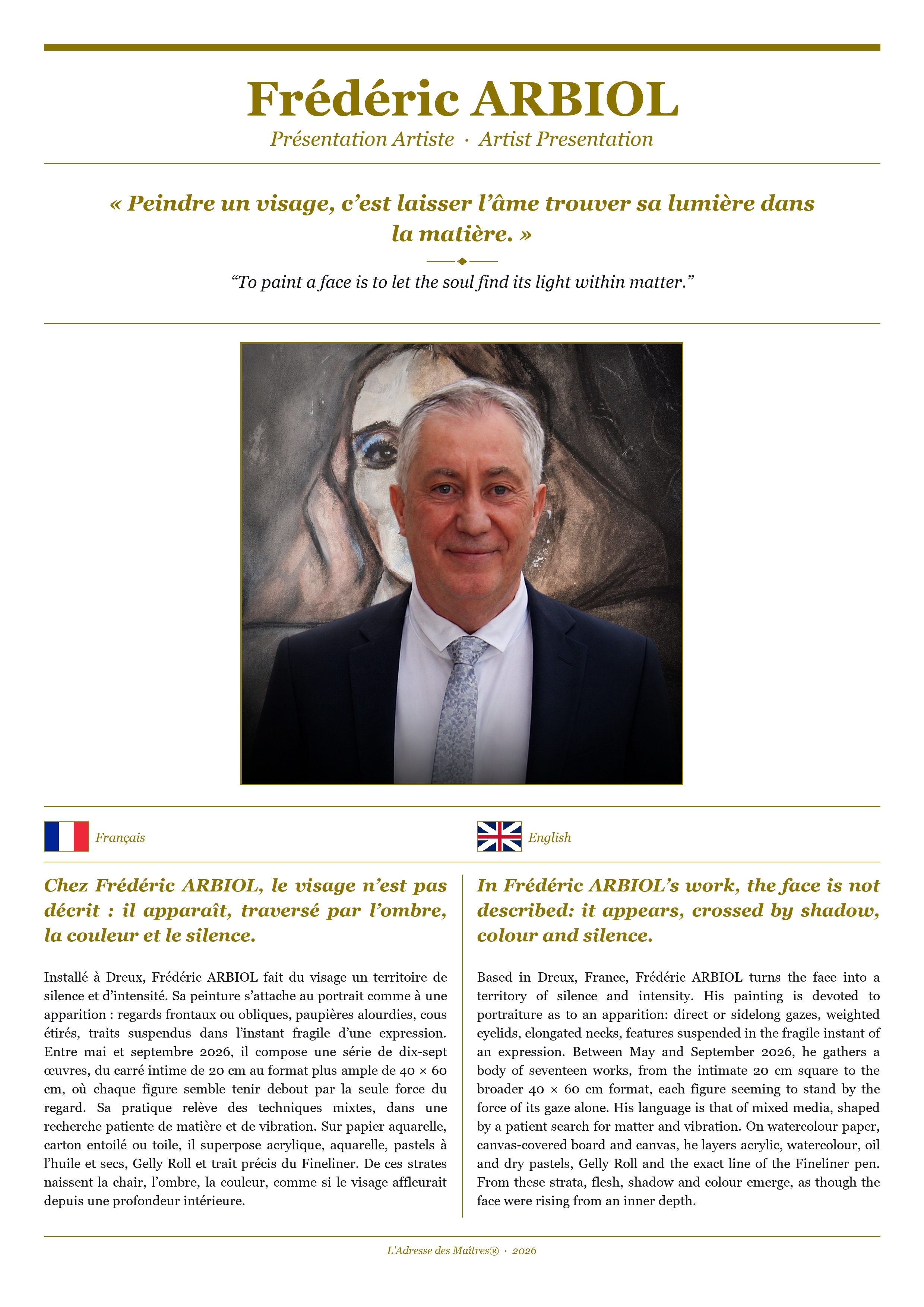 Présentation de l'artiste Frédéric ARBIOL — Couverture Blanche