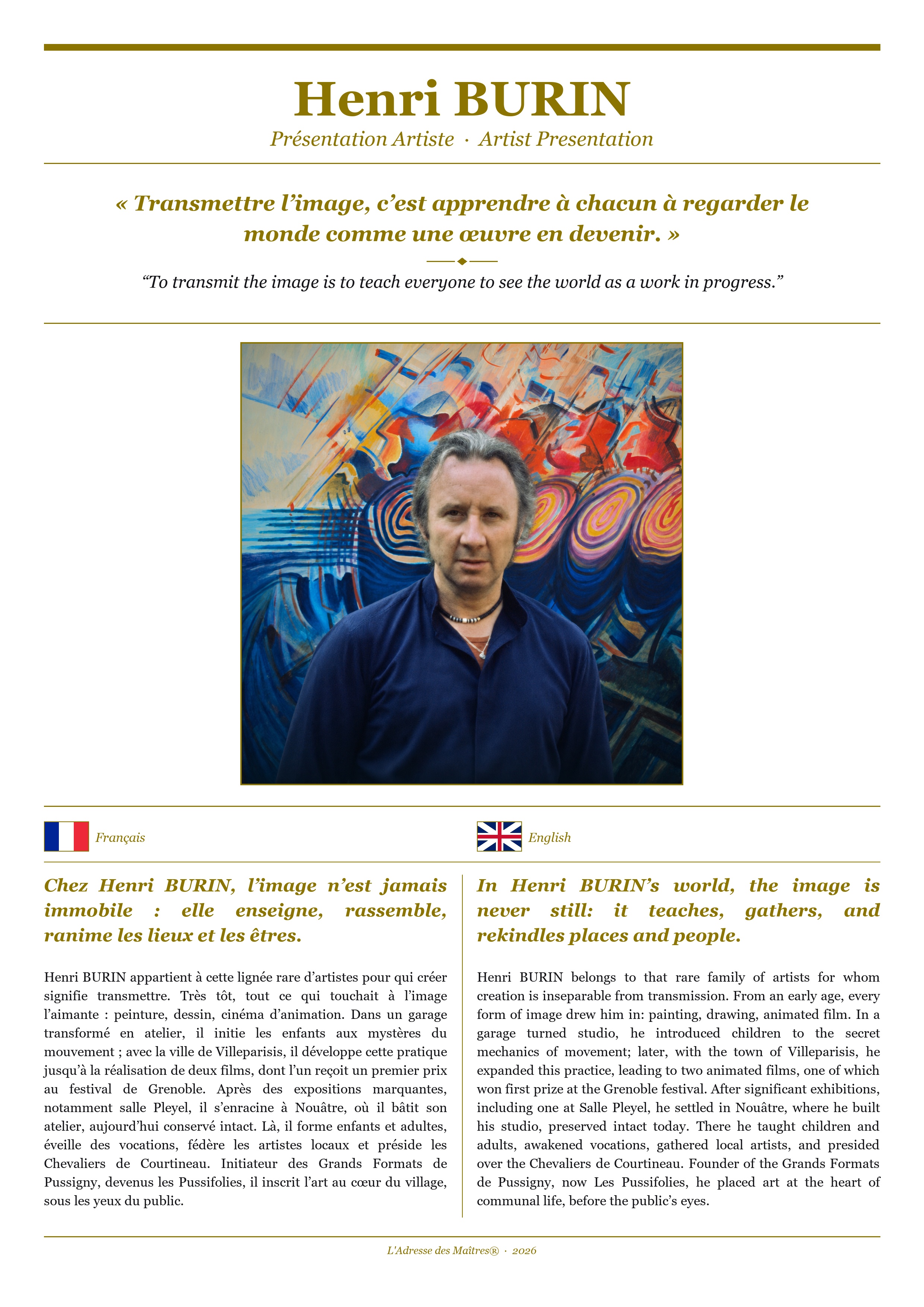 Présentation de l'artiste Henri BURIN — Couverture Blanche