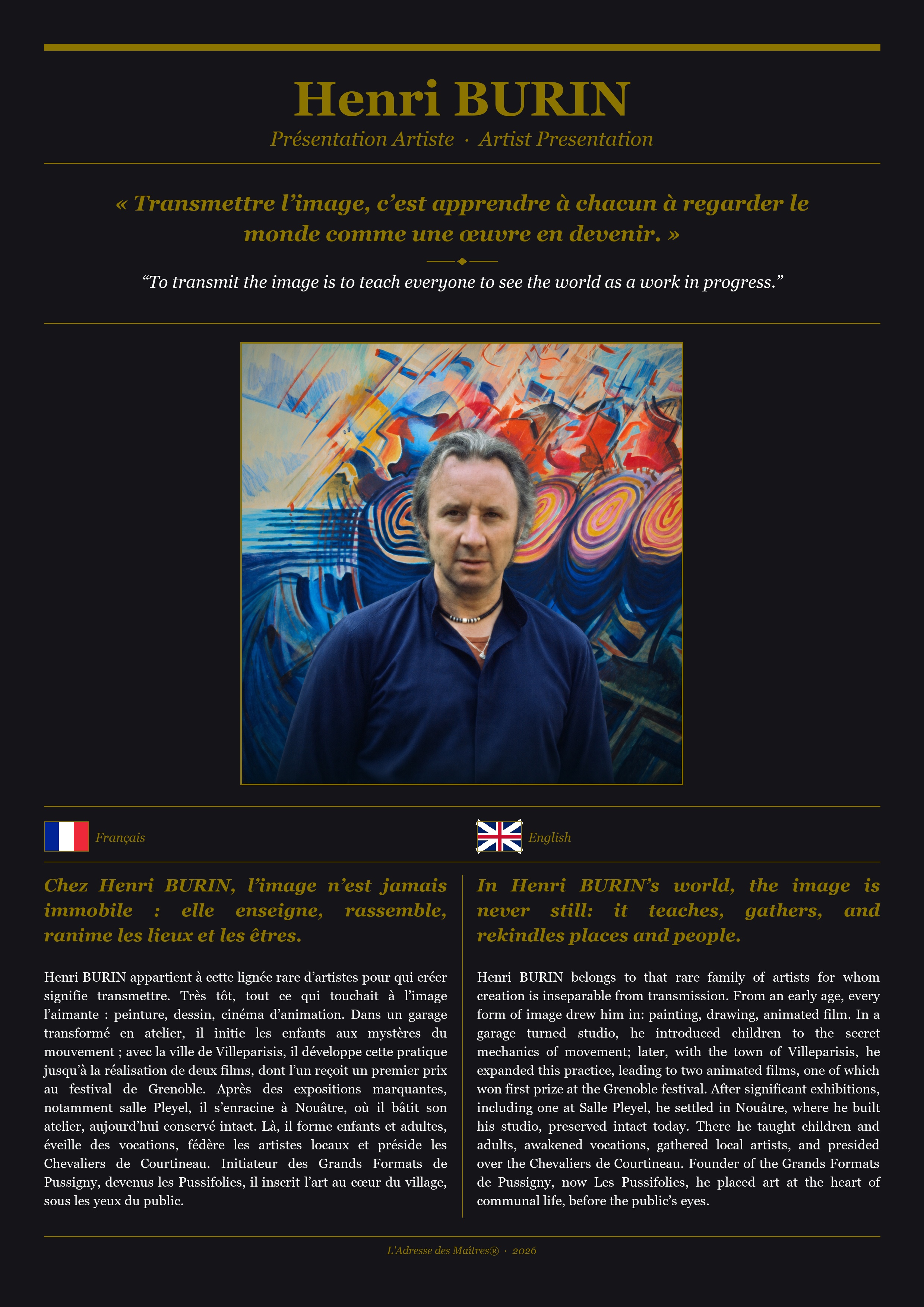 Présentation de l'artiste Henri BURIN — Couverture Noire