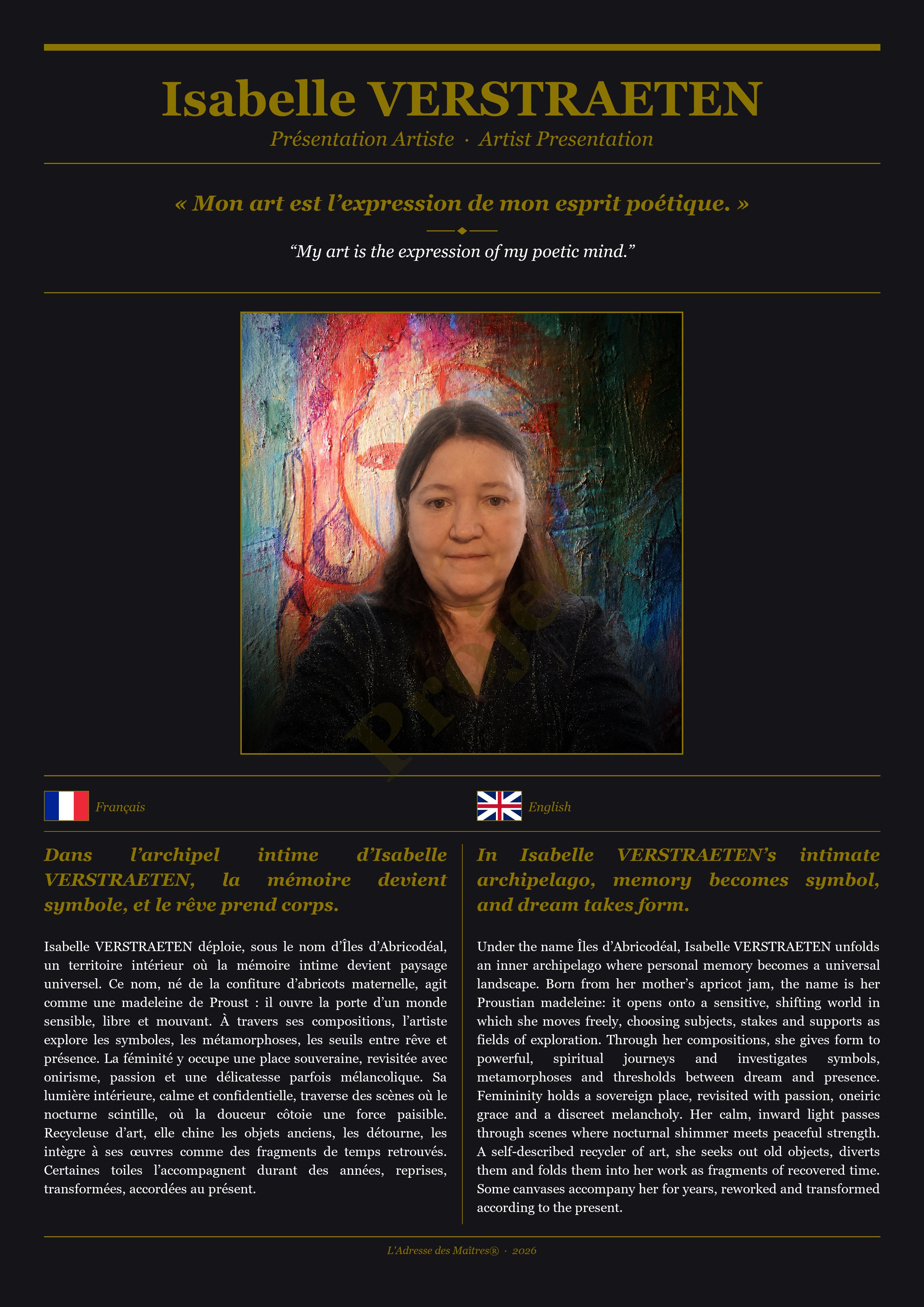 Présentation de l'artiste Isabelle VERSTRAETEN — Couverture Noire
