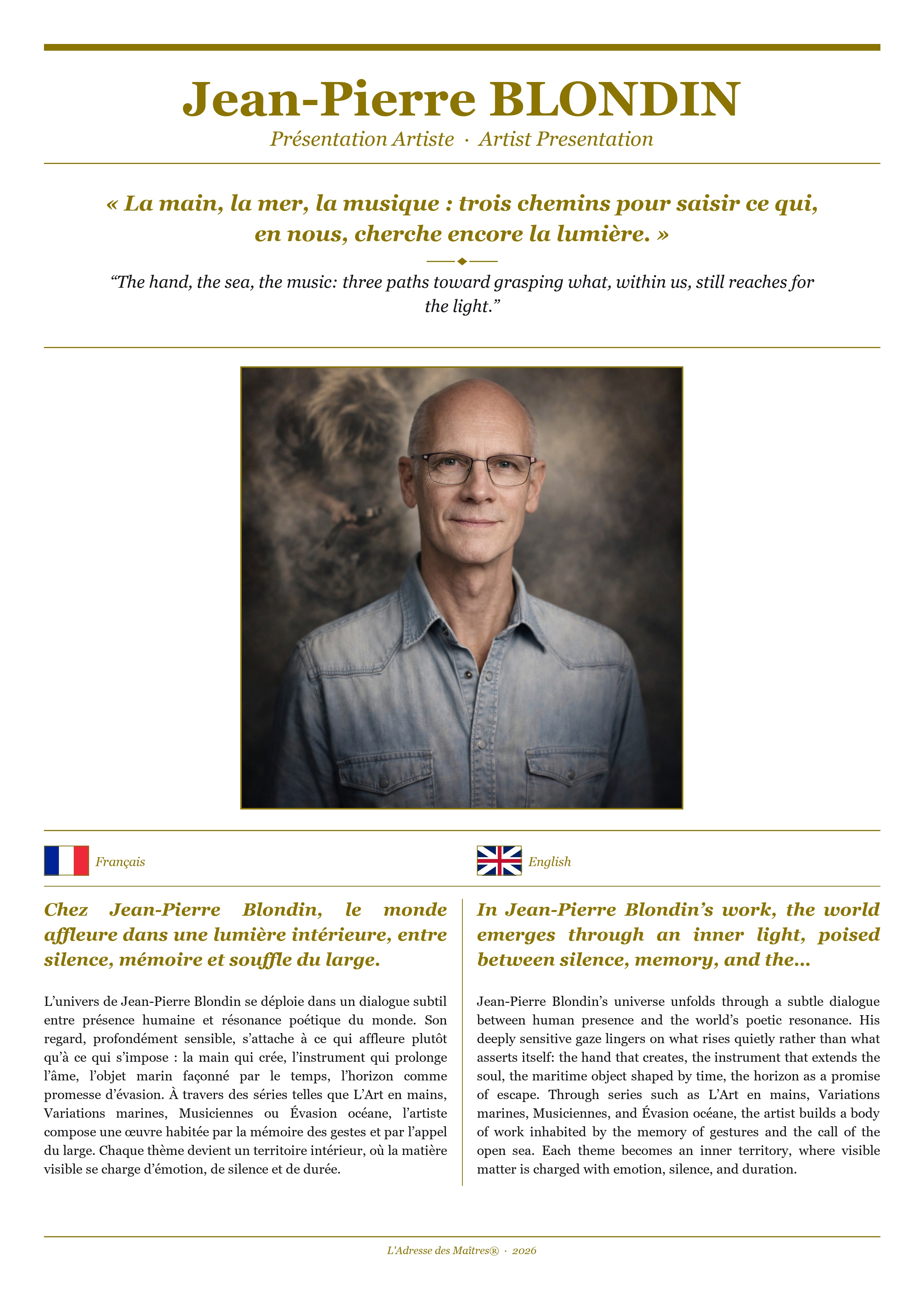 Présentation de l'artiste Jean-Pierre BLONDIN — Couverture Blanche
