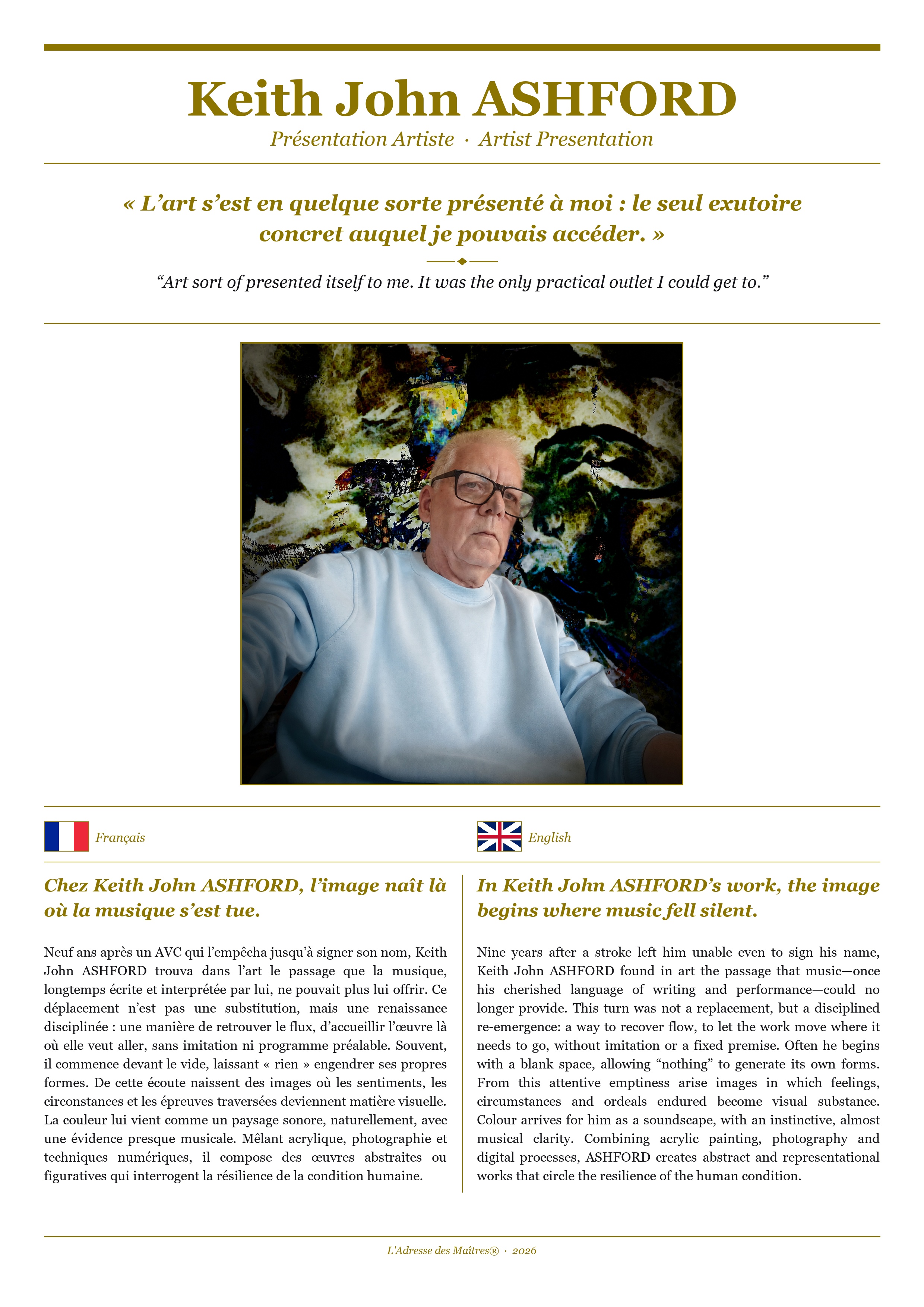 Présentation de l'artiste Keith John ASHFORD — Couverture Blanche