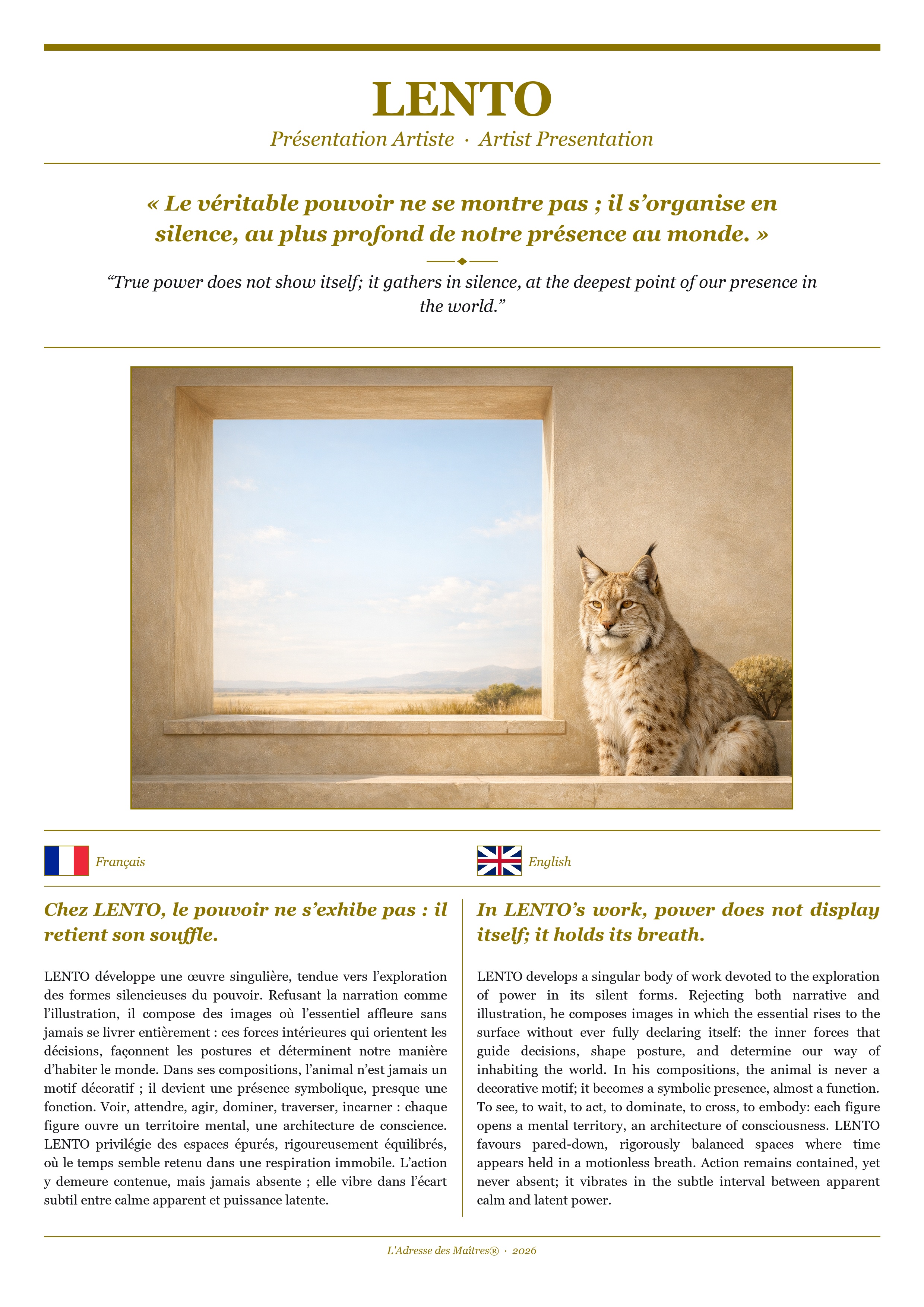 Présentation de l'artiste LENTO — Couverture Blanche