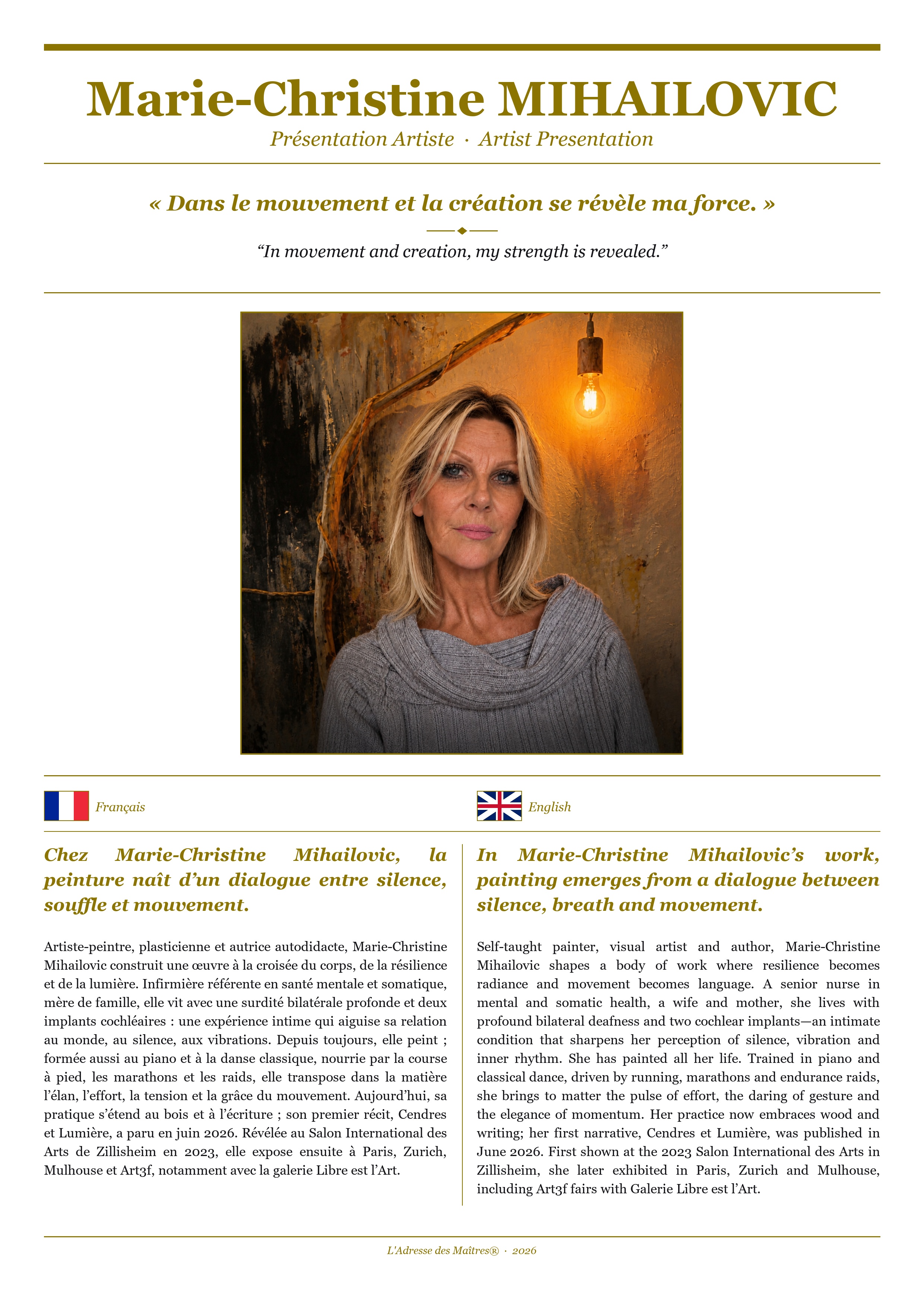 Présentation de l'artiste Marie-Christine MIHAILOVIC — Couverture Blanche