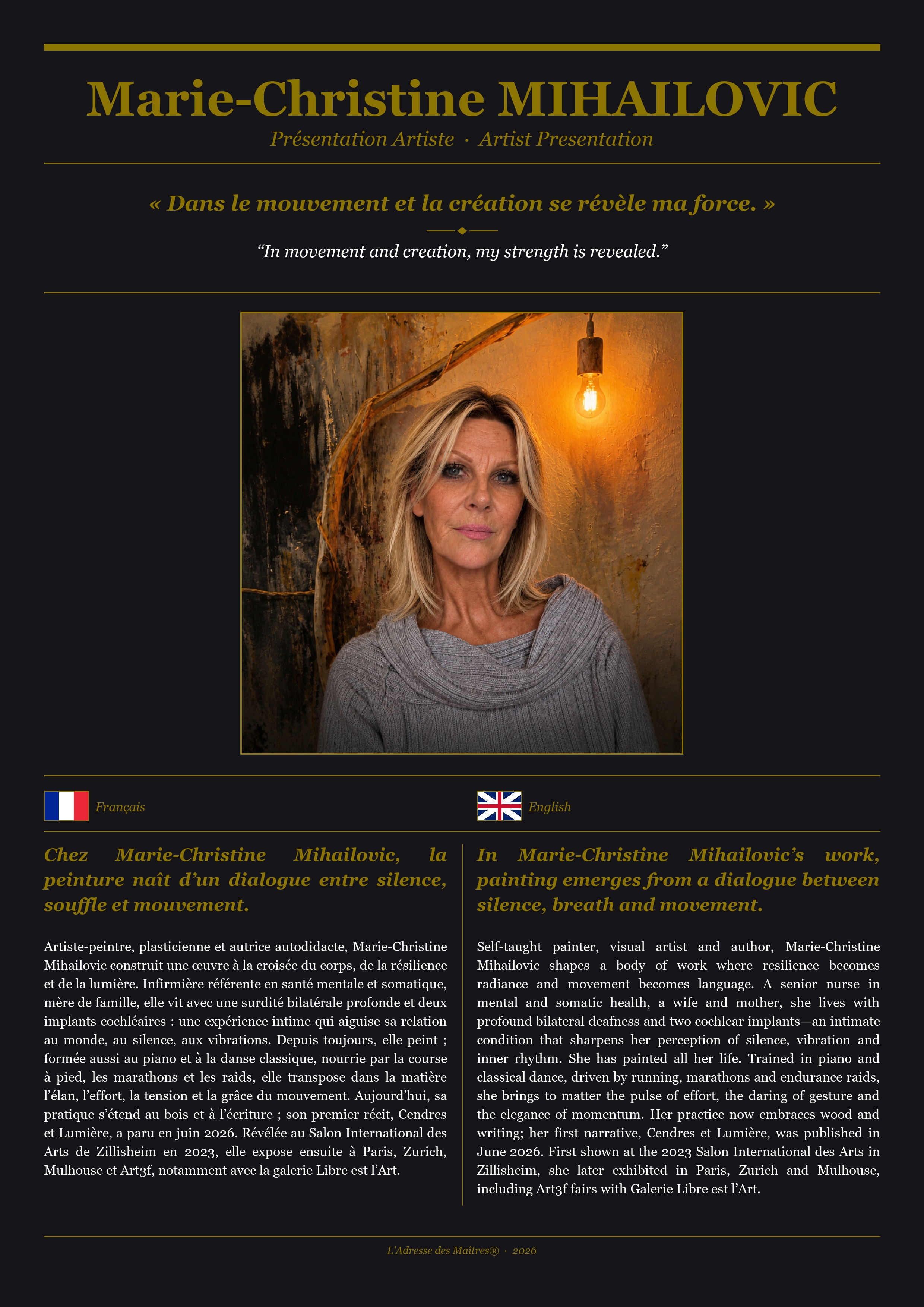 Présentation de l'artiste Marie-Christine MIHAILOVIC — Couverture Noire