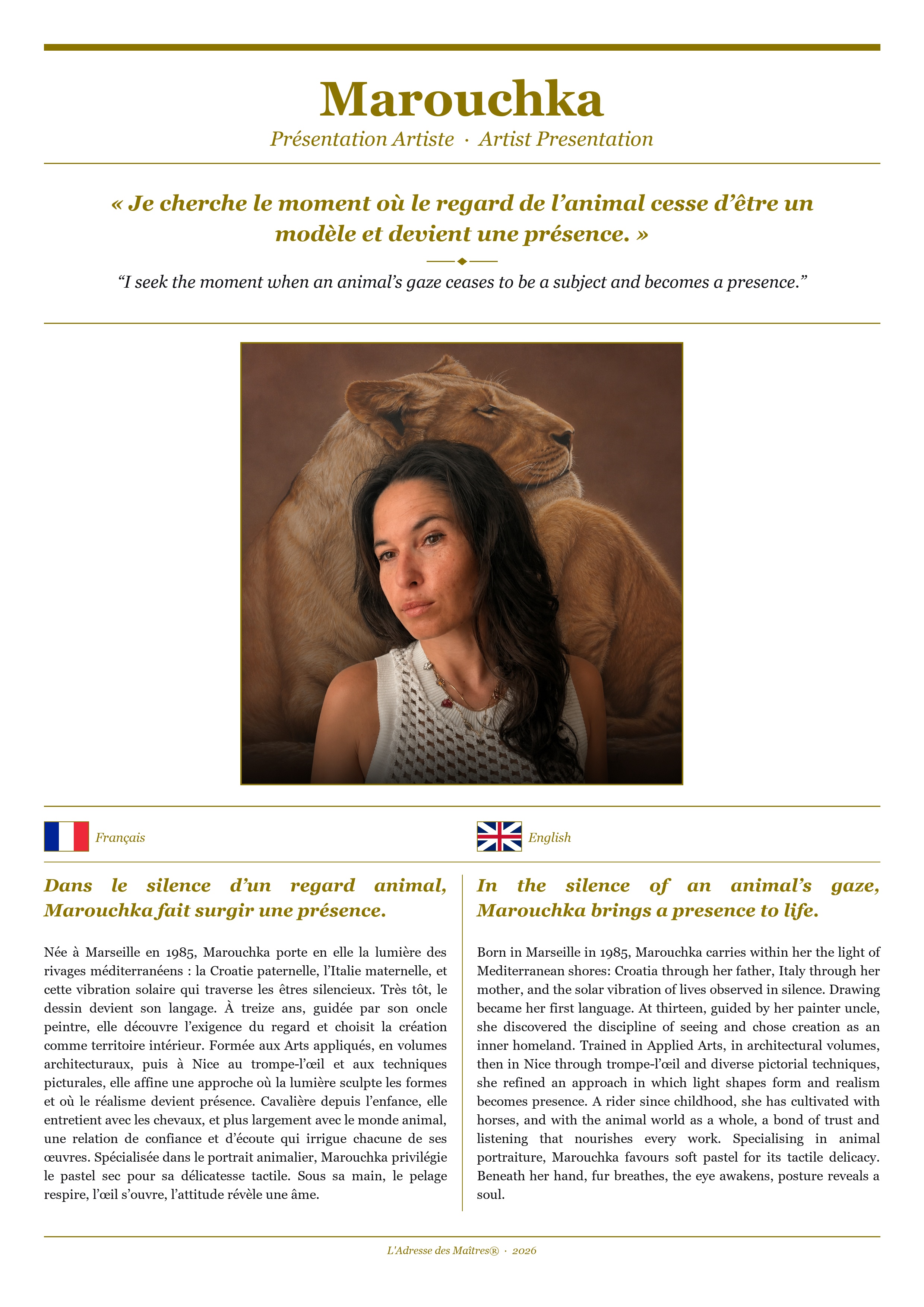 Présentation de l'artiste Marouchka — Couverture Blanche