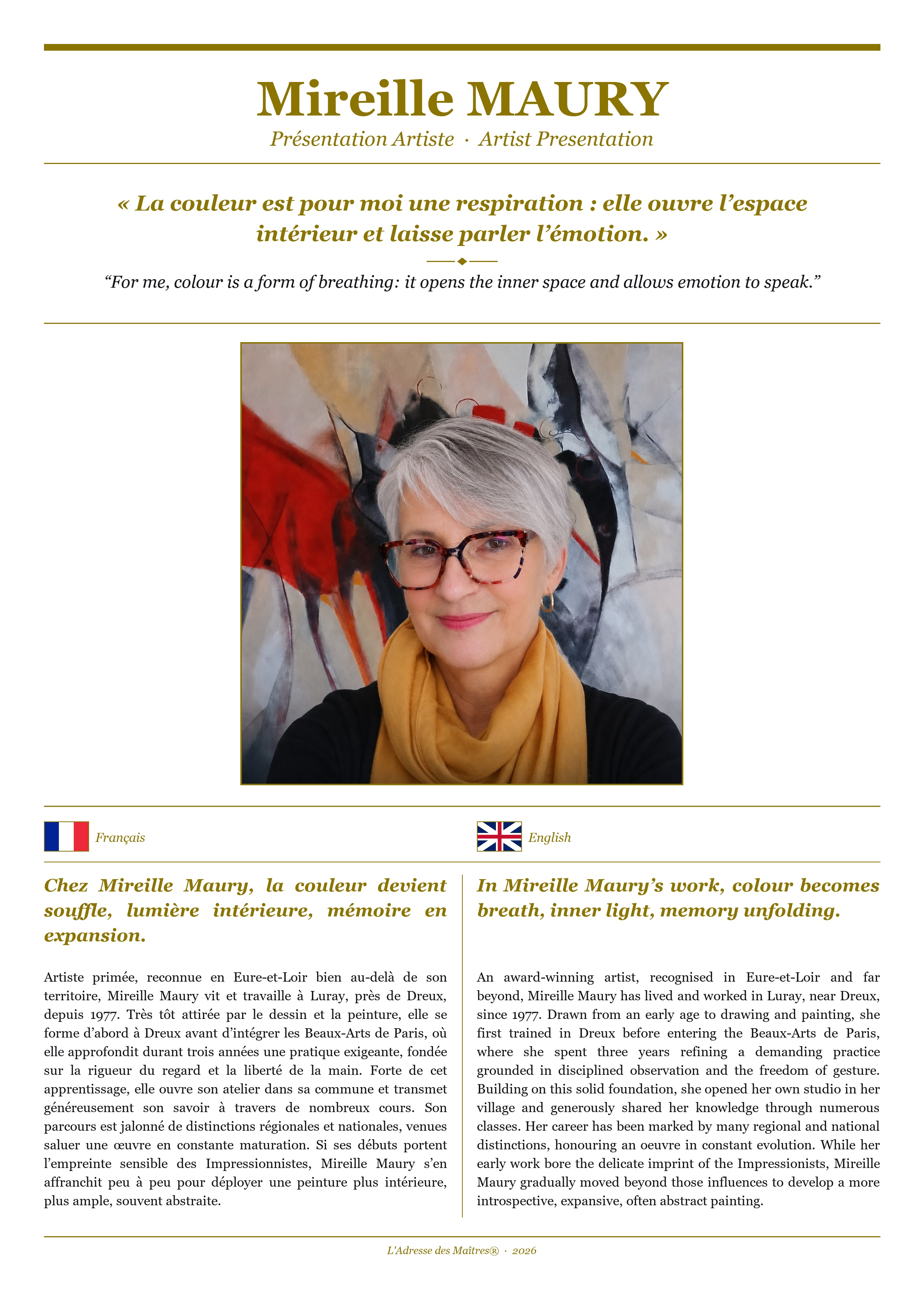 Présentation de l'artiste Mireille MAURY — Couverture Blanche