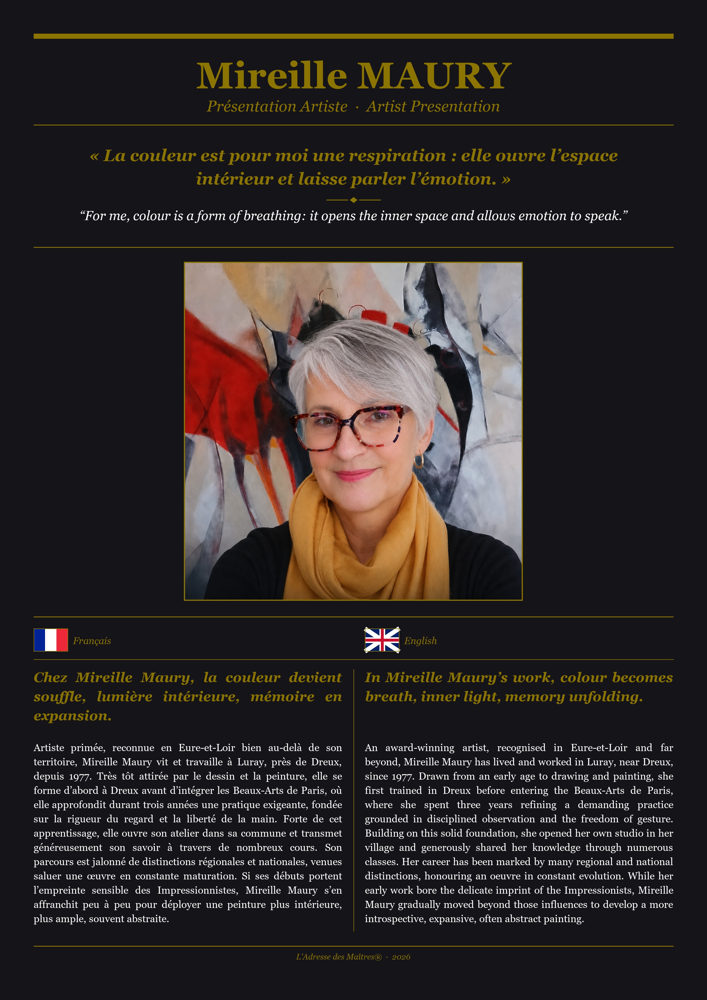 Présentation de l'artiste Mireille MAURY — Couverture Noire