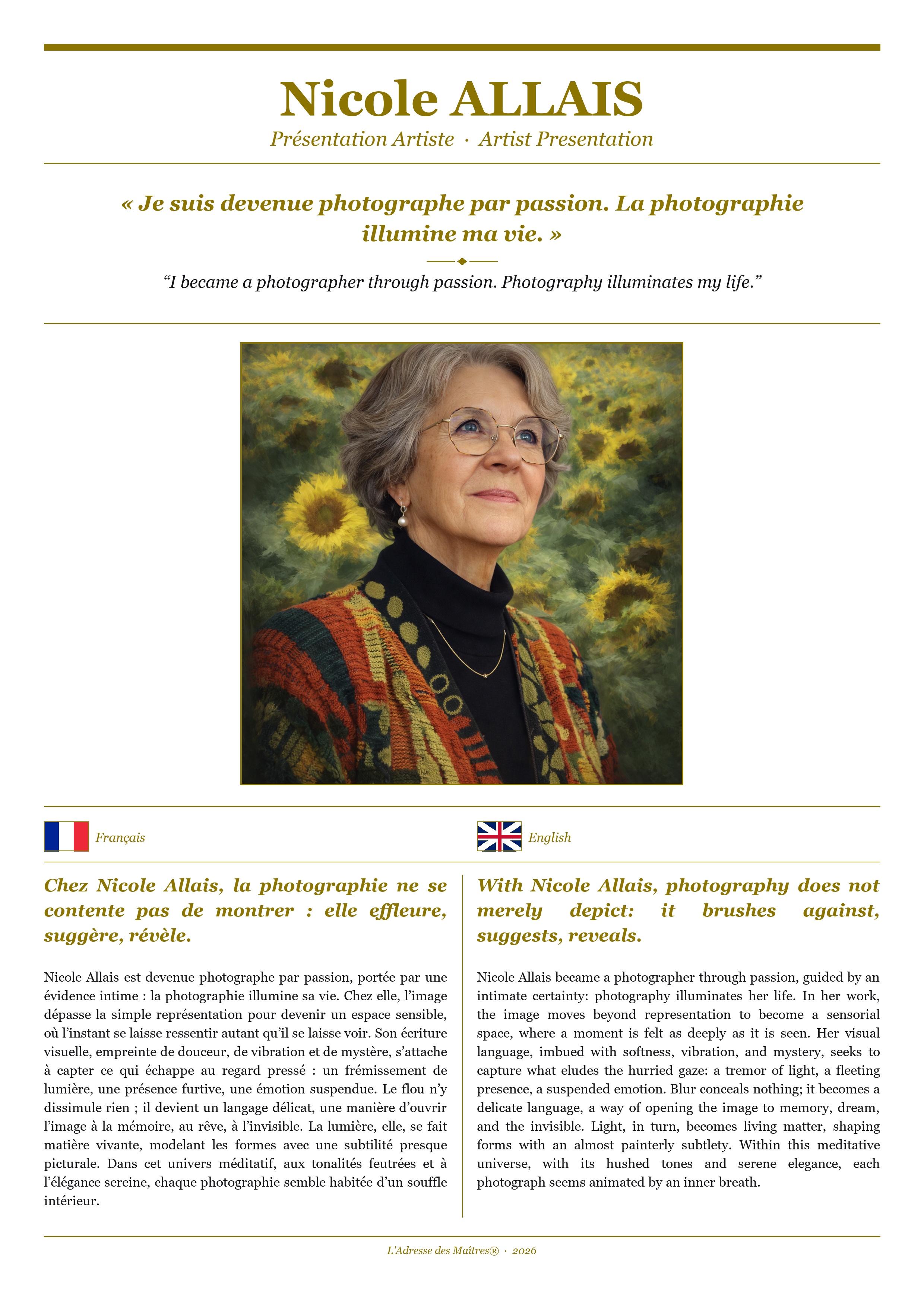 Présentation de l'artiste Nicole ALLAIS — Couverture Blanche