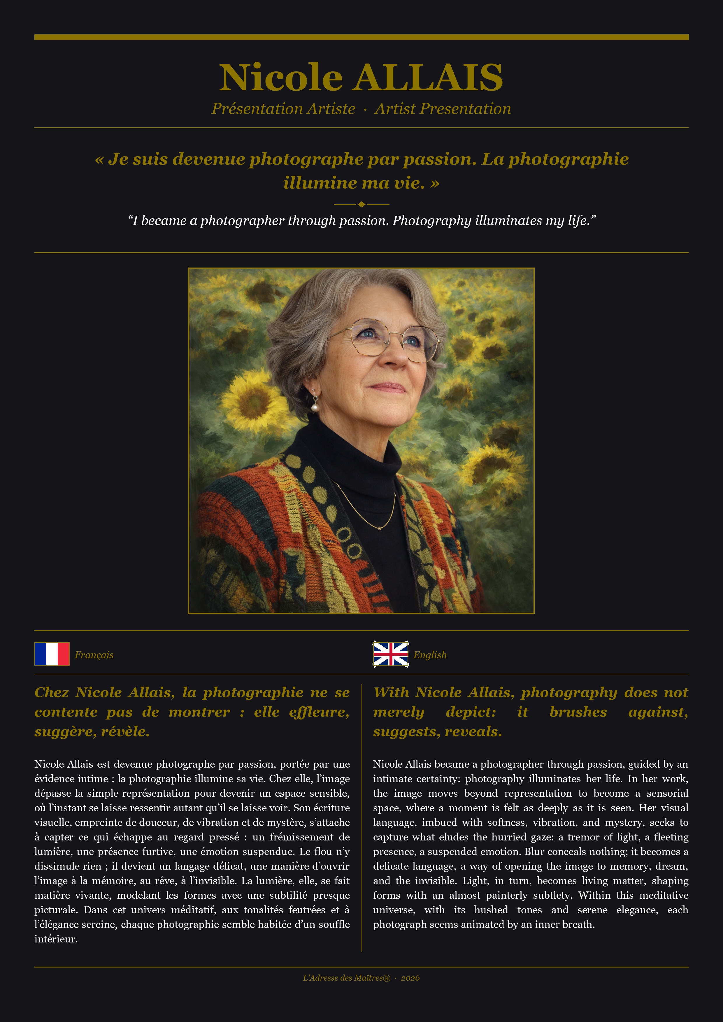Présentation de l'artiste Nicole ALLAIS — Couverture Noire