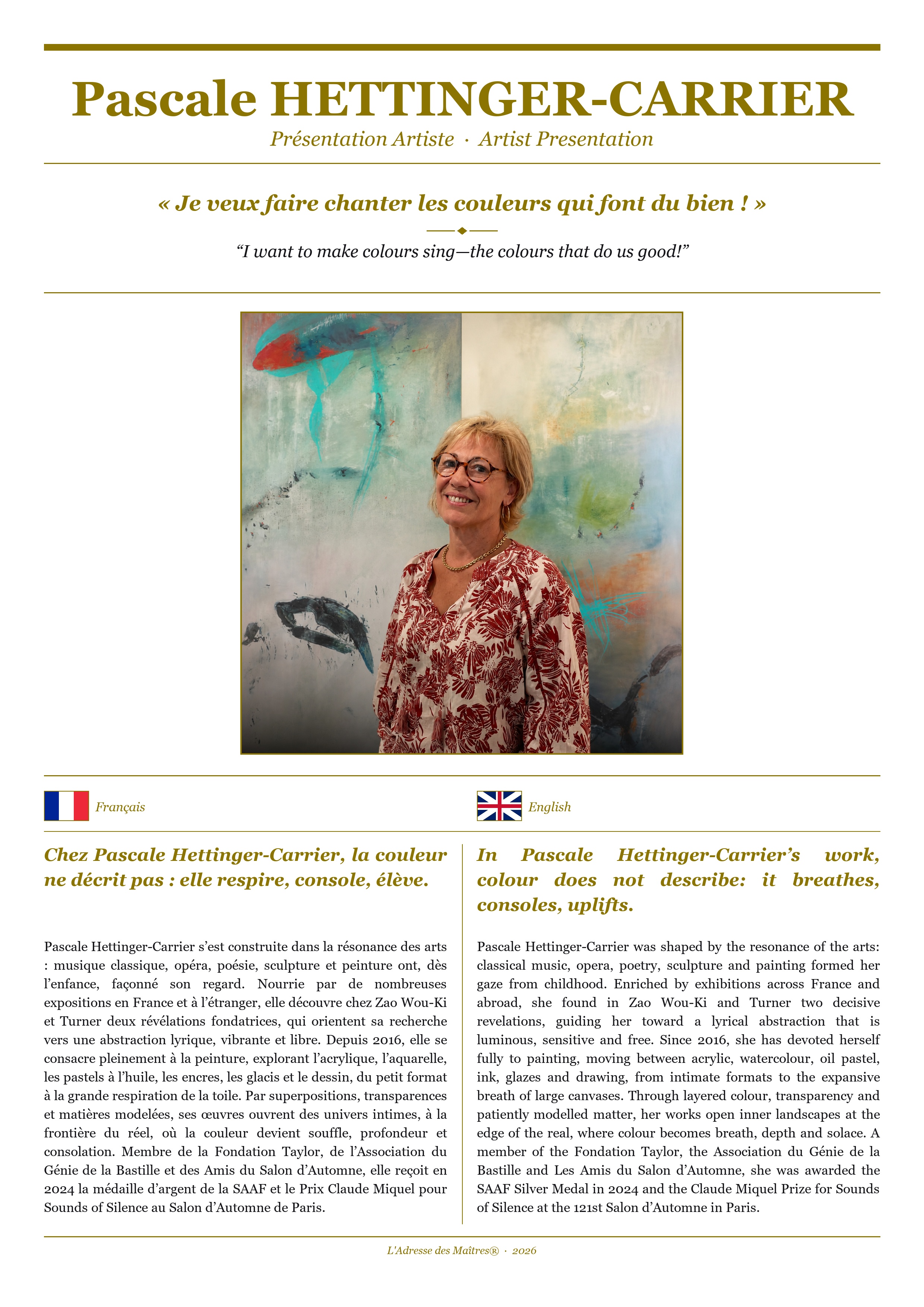 Présentation de l'artiste Pascale HETTINGER-CARRIER (Collection Principale) — Couverture Blanche