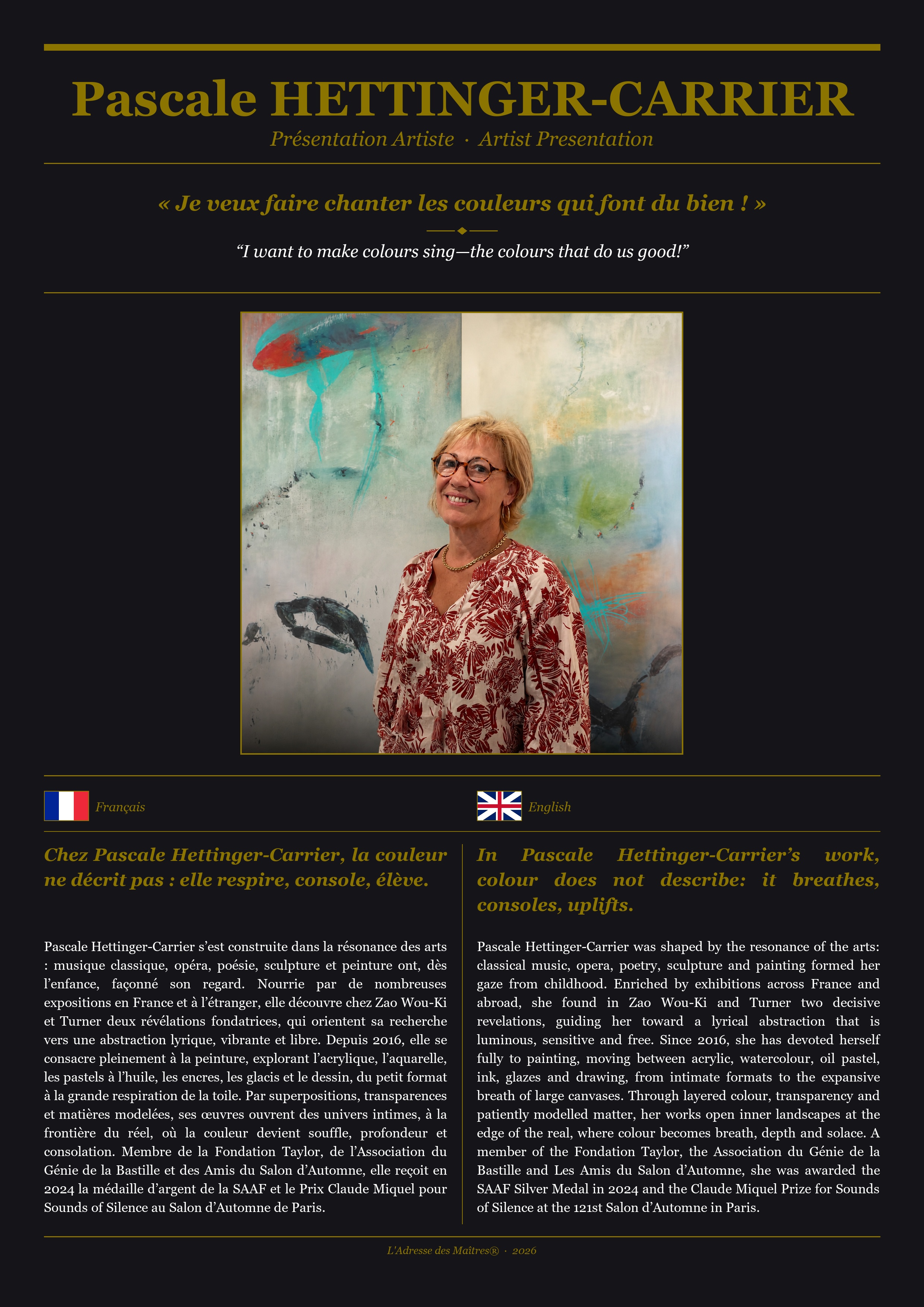 Présentation de l'artiste Pascale HETTINGER-CARRIER (Collection Principale) — Couverture Noire
