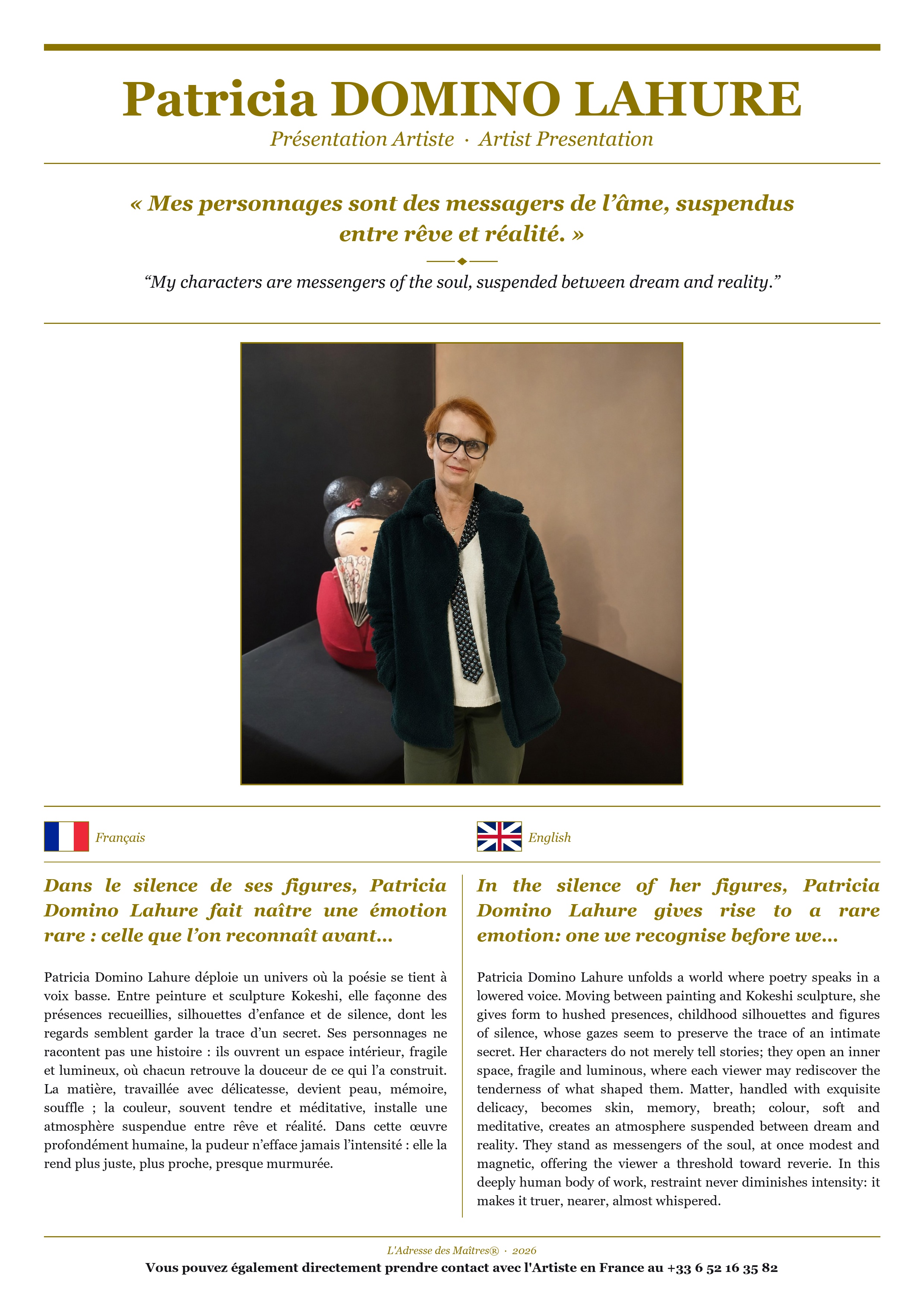 Présentation de l'artiste Patricia DOMINO LAHURE (Collection Kokeshi) — Couverture Blanche