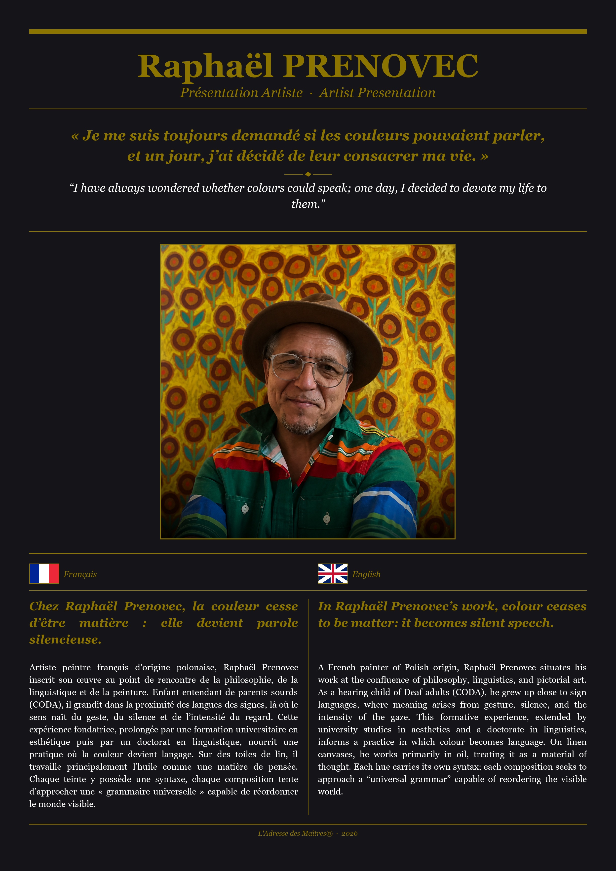 Présentation de l'artiste Raphaël PRENOVEC — Couverture Noire