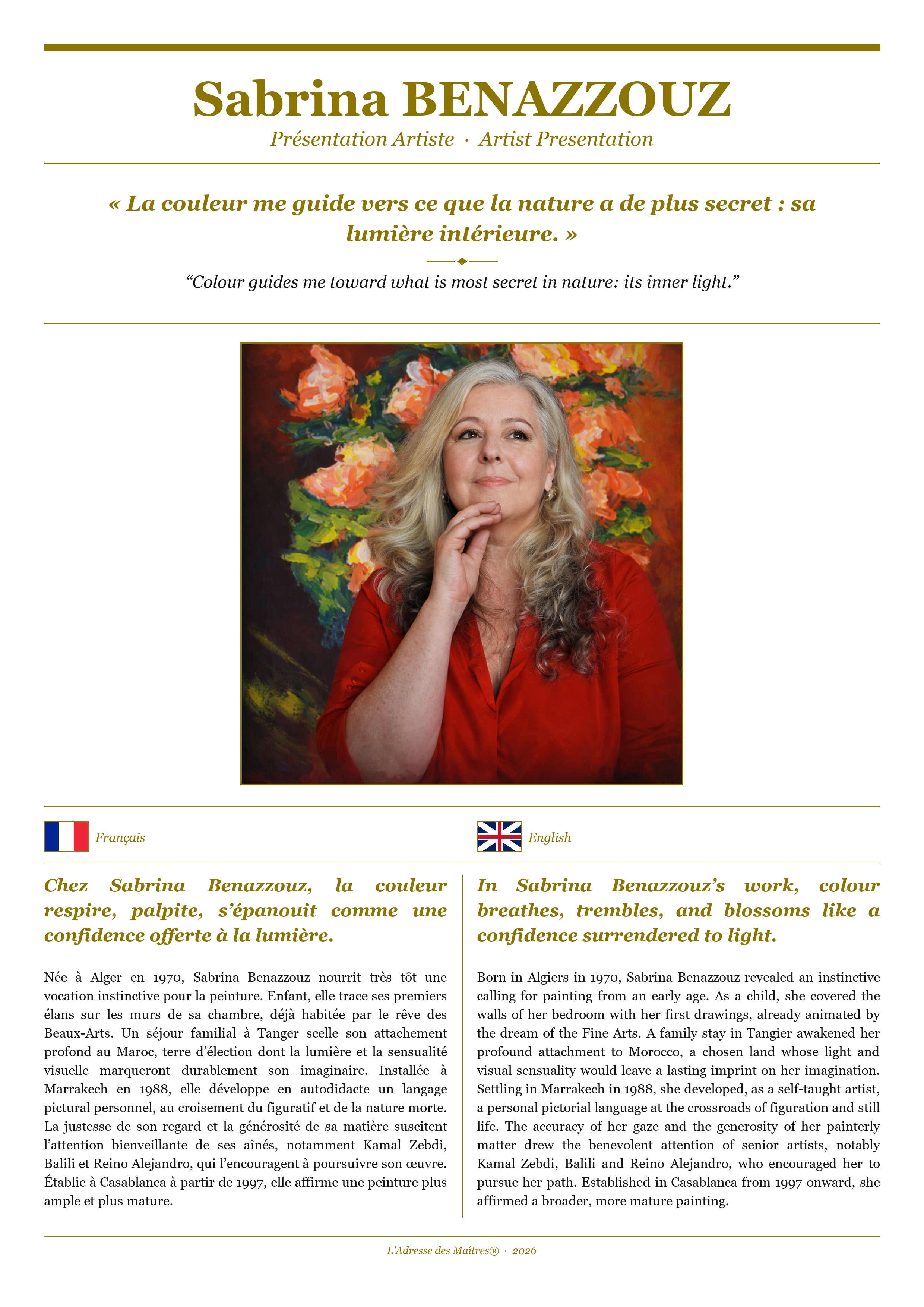 Présentation de l'artiste Sabrina BENAZZOUZ — Couverture Blanche
