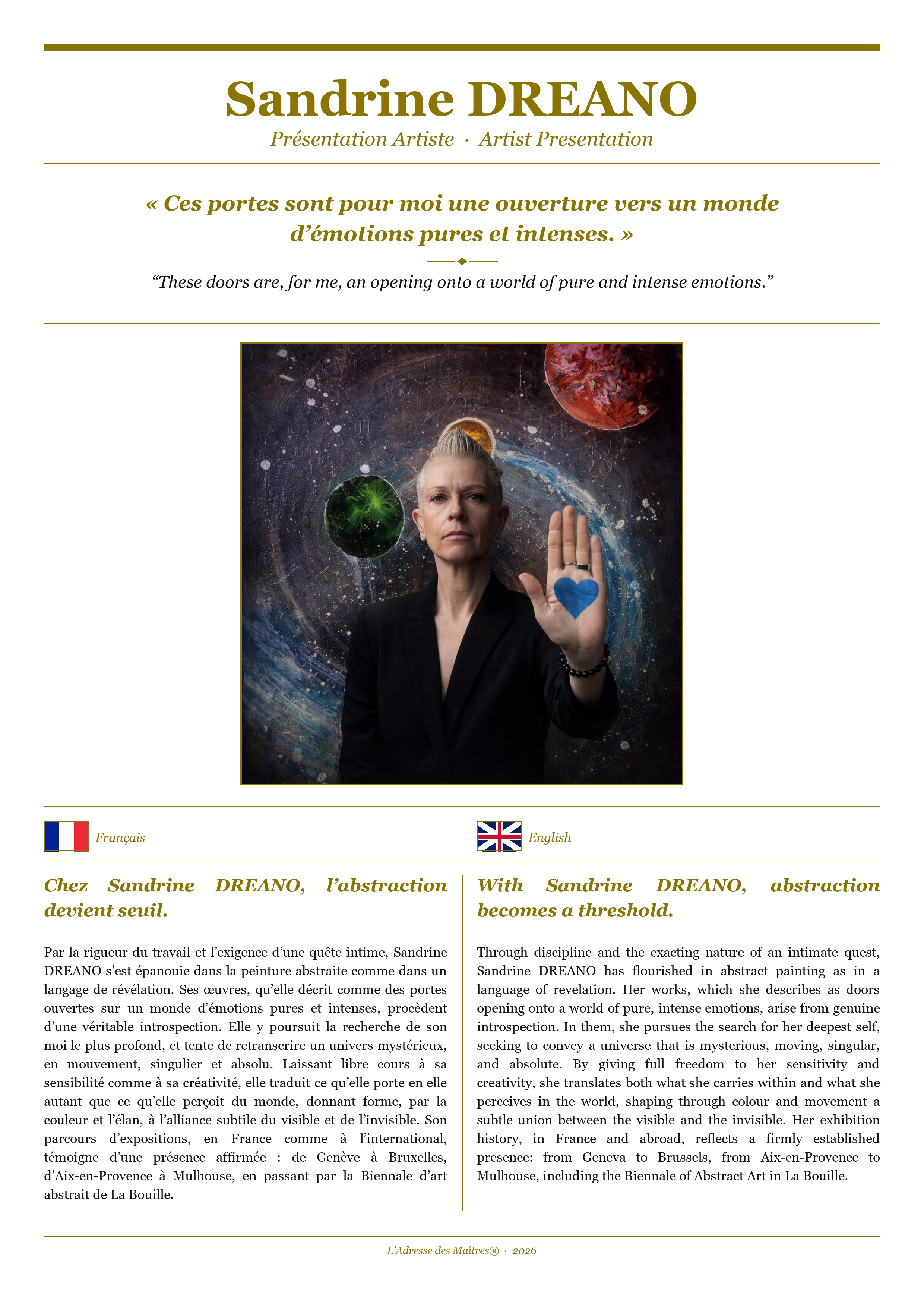 Présentation de l'artiste Sandrine DREANO — Couverture Blanche