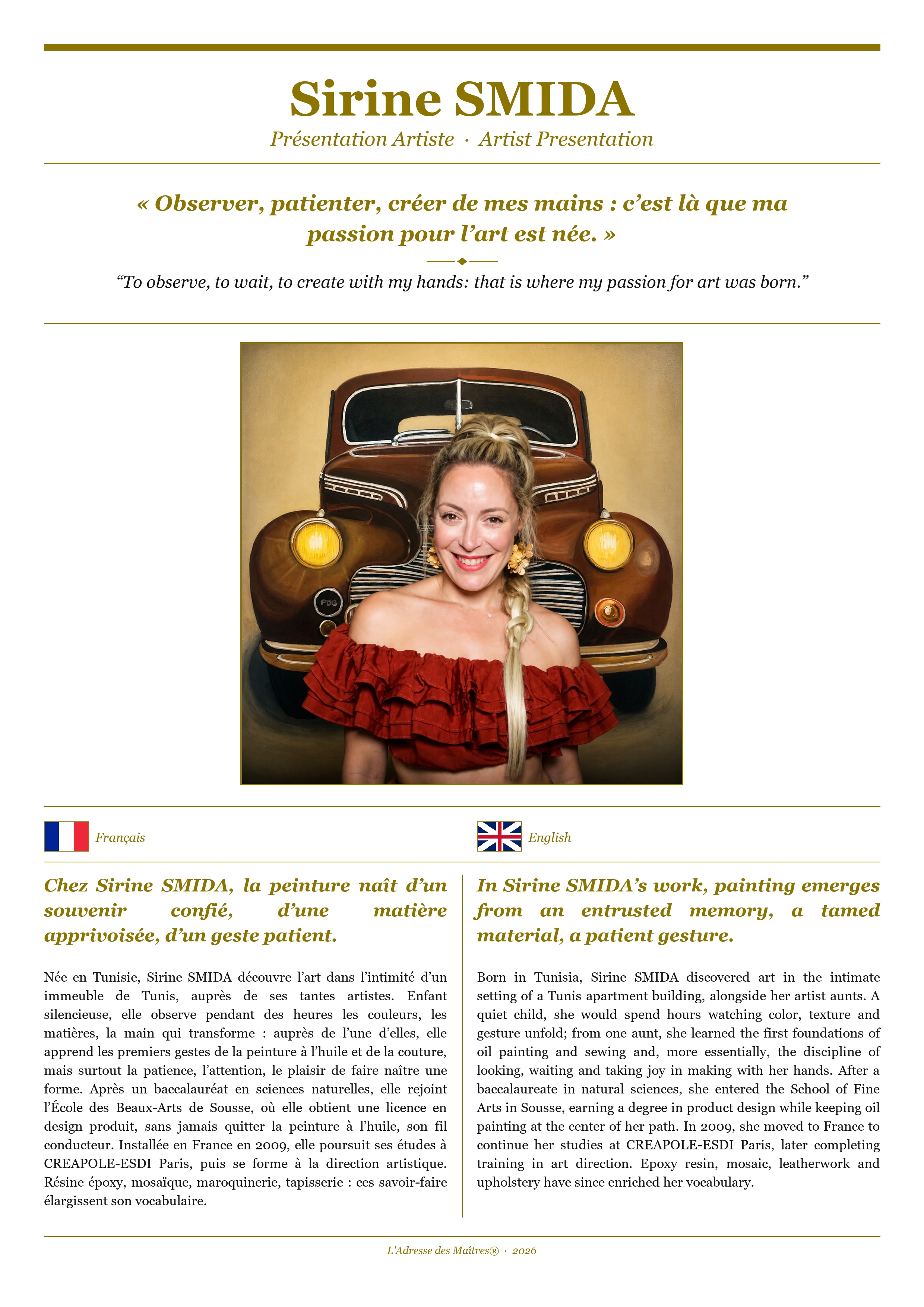 Présentation de l'artiste Sirine SMIDA — Couverture Blanche