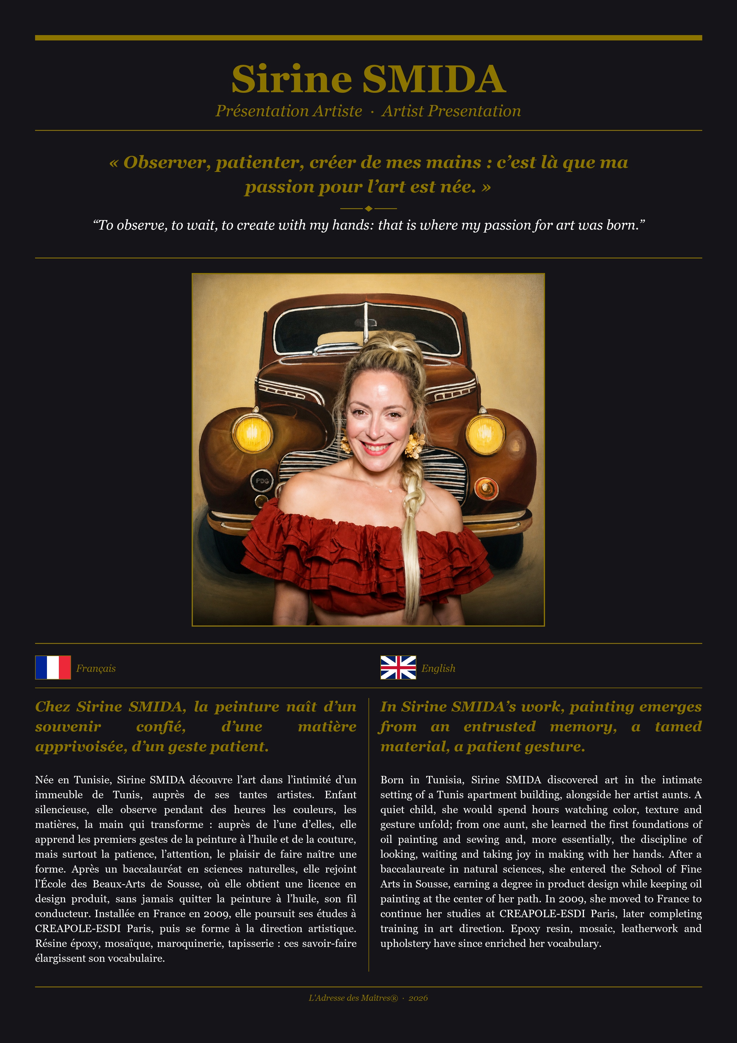 Présentation de l'artiste Sirine SMIDA — Couverture Noire